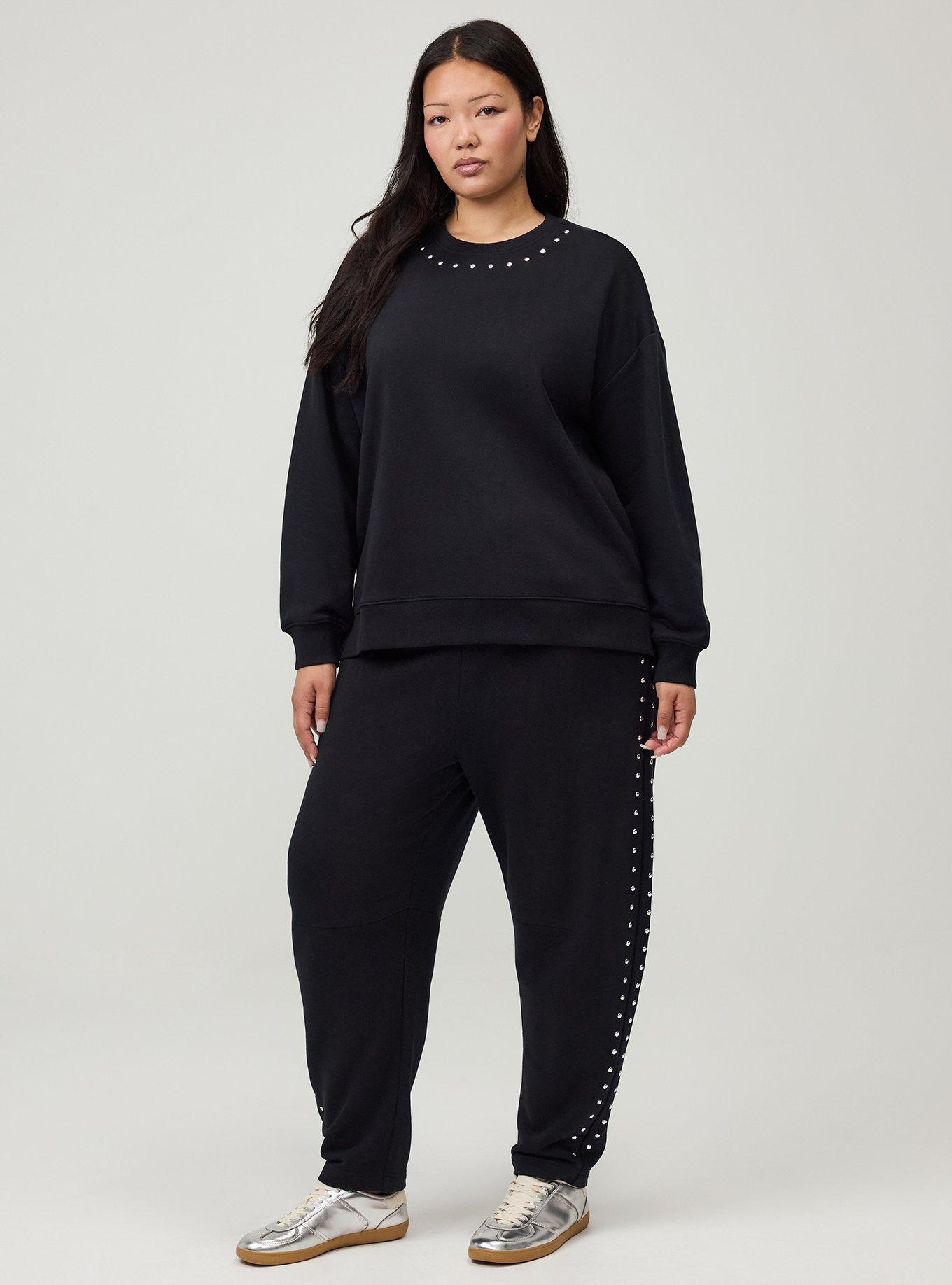 French Terry Drop Shoulder Sweatshirt, DEEP BLACK, alternate