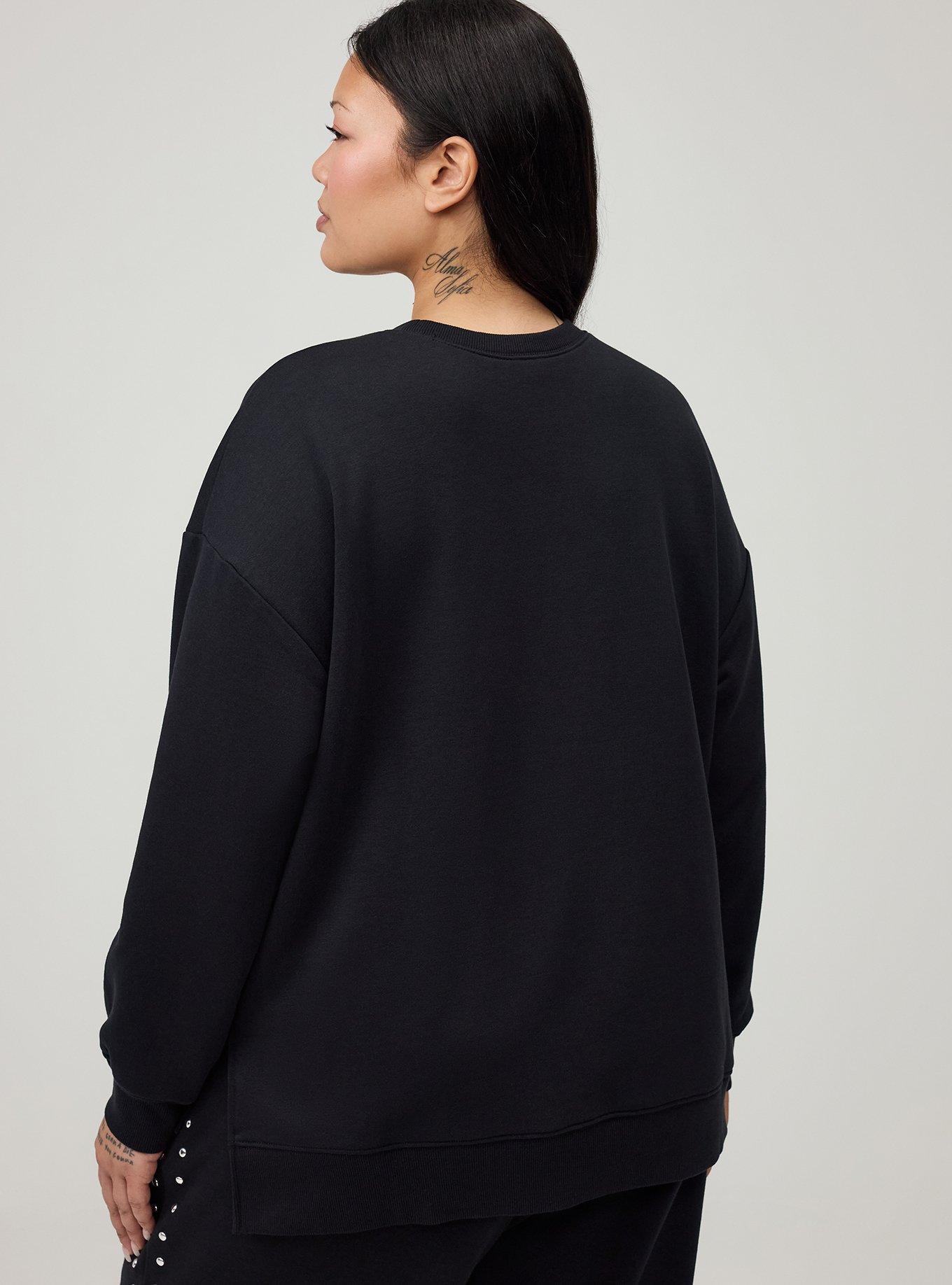 French Terry Drop Shoulder Sweatshirt, DEEP BLACK, alternate