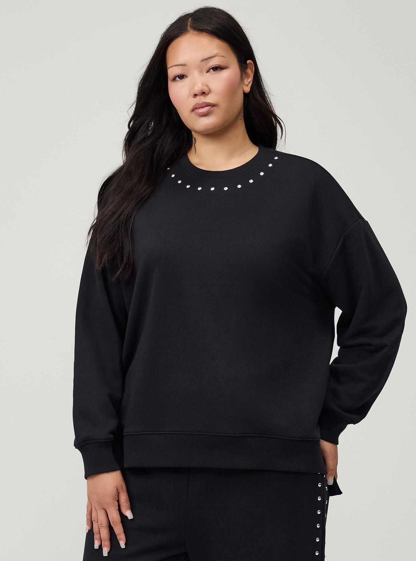 French Terry Drop Shoulder Sweatshirt, DEEP BLACK, hi-res