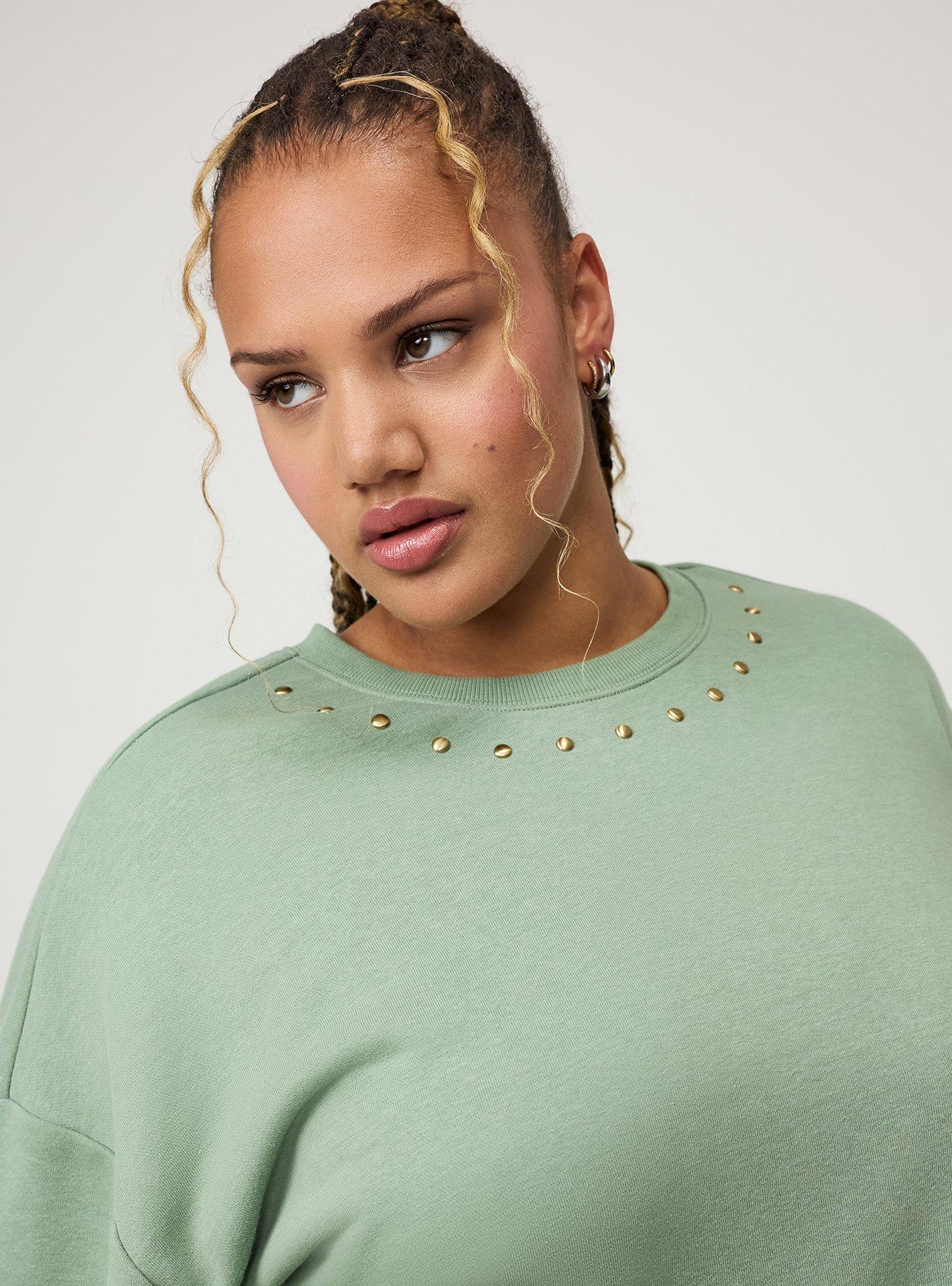 French Terry Drop Shoulder Sweatshirt, HEDGE GREEN, alternate