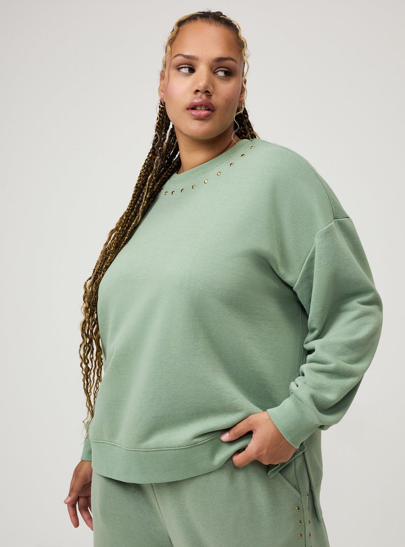 French Terry Drop Shoulder Sweatshirt, HEDGE GREEN, alternate
