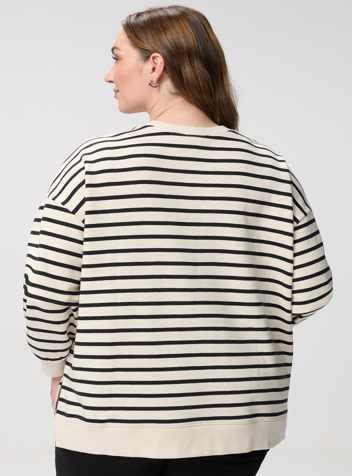 French Terry Drop Shoulder Sweatshirt, WHITE SWAN DEEP BLACK STRIPE, alternate