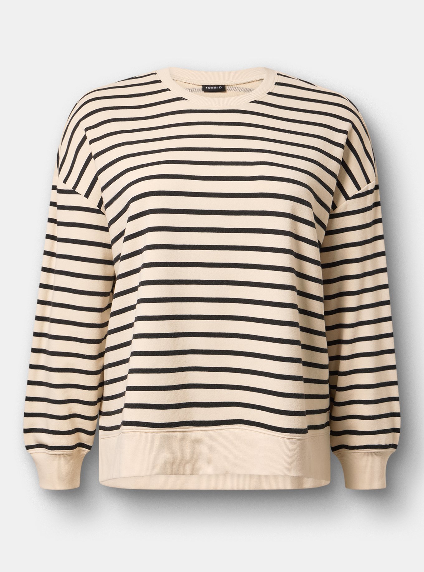 French Terry Drop Shoulder Sweatshirt, WHITE SWAN DEEP BLACK STRIPE, flat