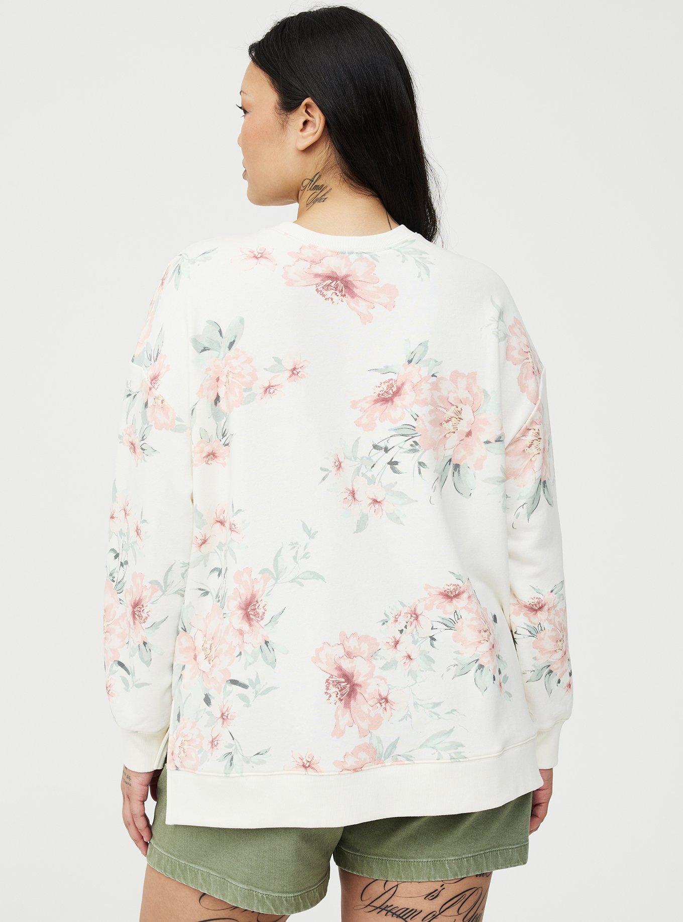 French Terry Drop Shoulder Sweatshirt, LOLLA FLORAL IVORY, alternate