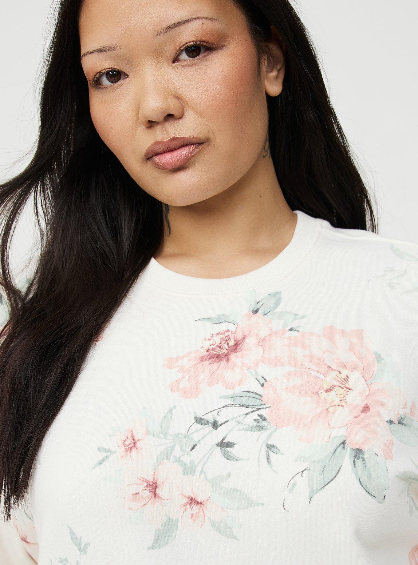 French Terry Drop Shoulder Sweatshirt, LOLLA FLORAL IVORY, alternate