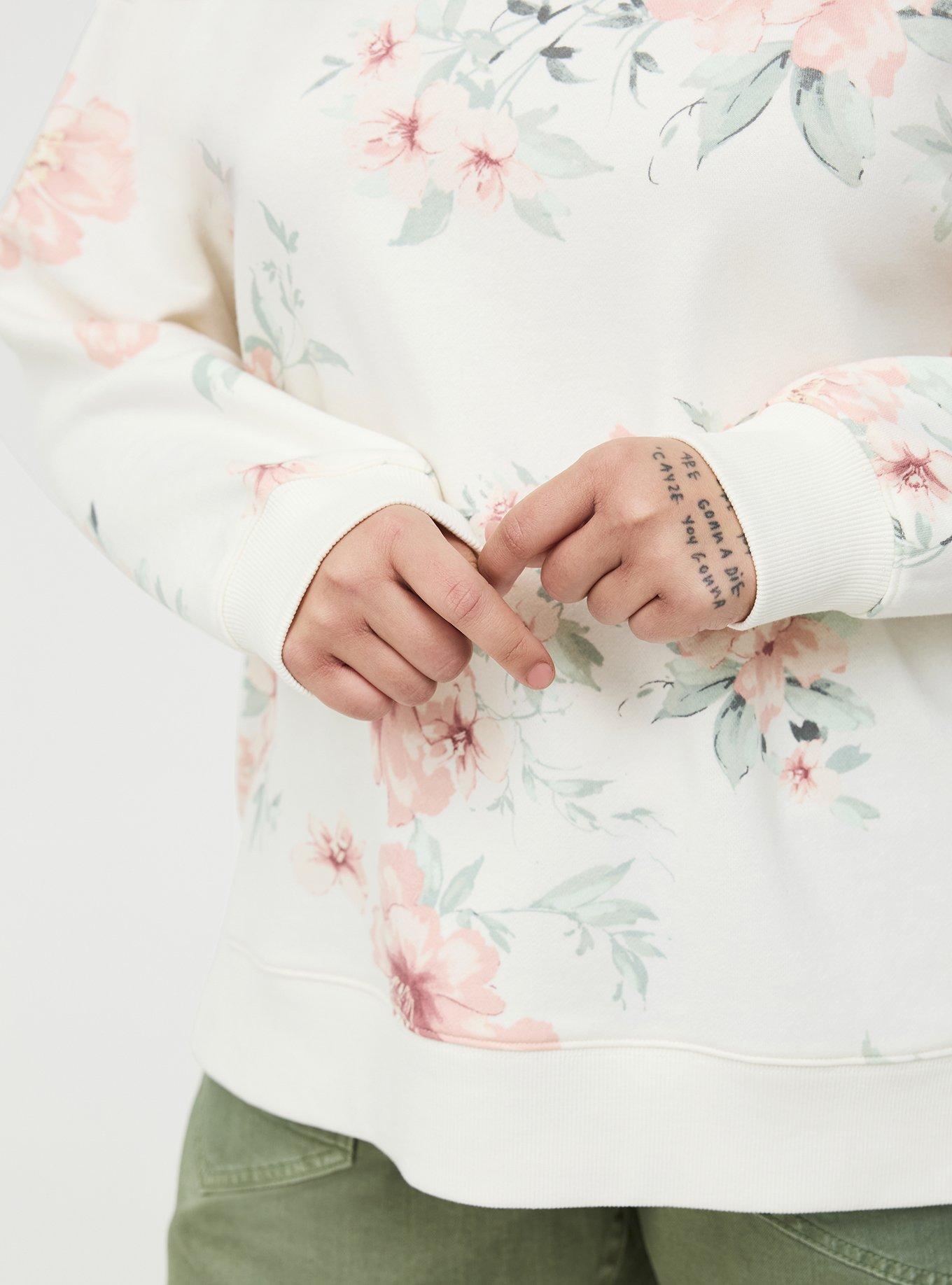 French Terry Drop Shoulder Sweatshirt, LOLLA FLORAL IVORY, alternate