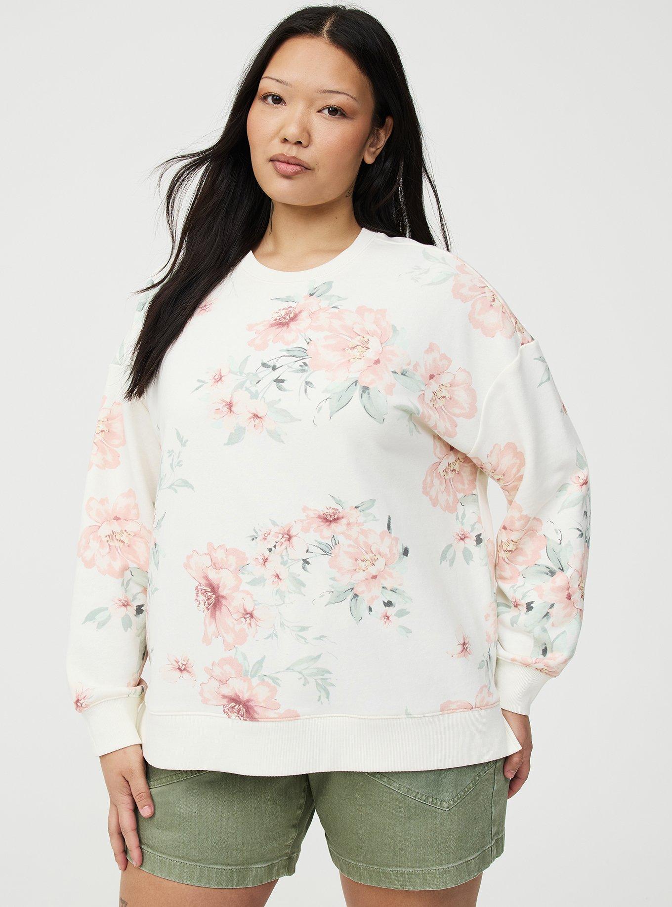 French Terry Drop Shoulder Sweatshirt, LOLLA FLORAL IVORY, hi-res