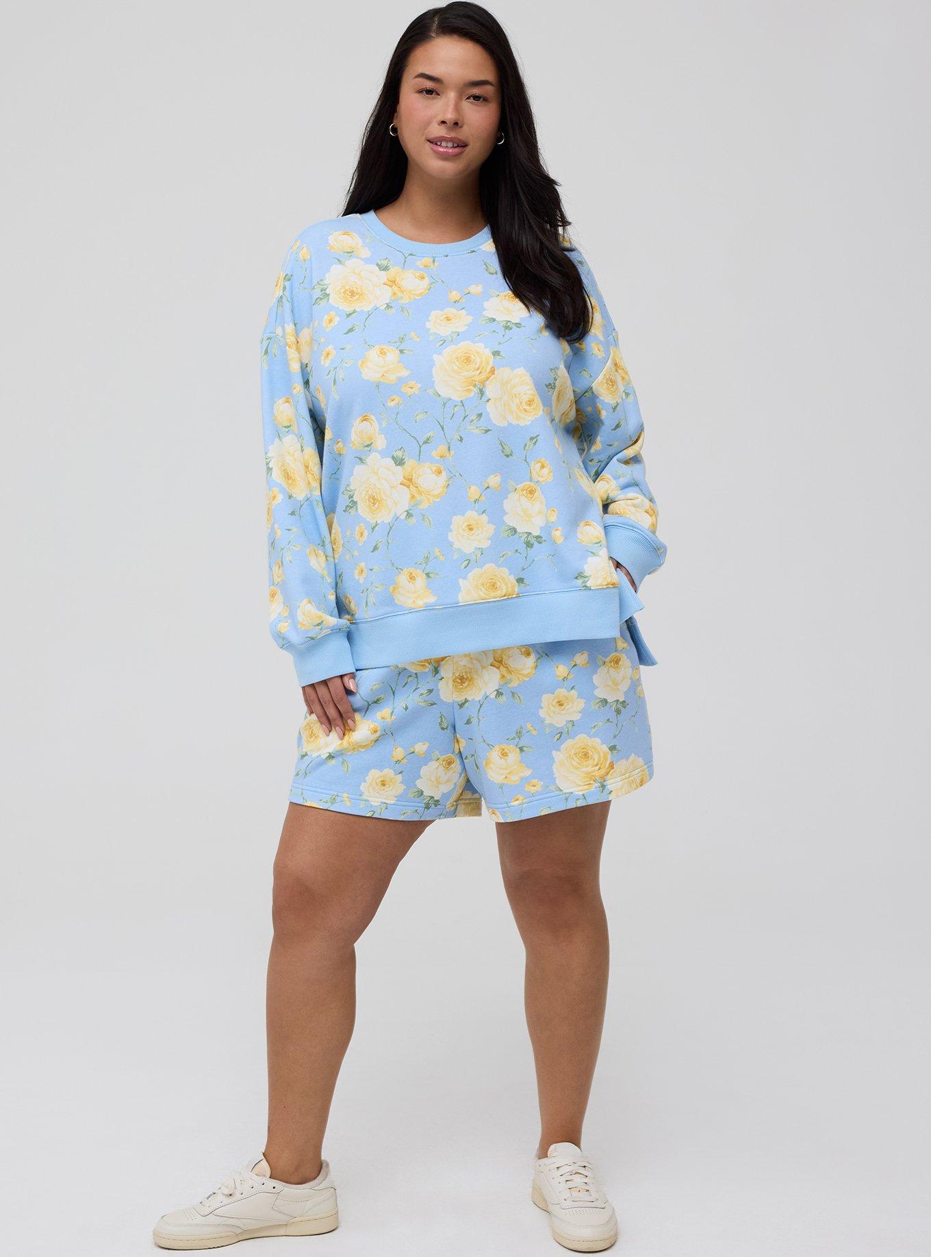 French Terry Drop Shoulder Sweatshirt, ROMANCE FLORAL BLUE, alternate
