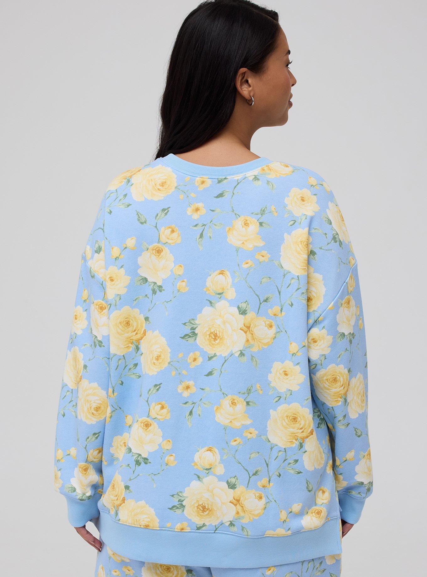 French Terry Drop Shoulder Sweatshirt, ROMANCE FLORAL BLUE, alternate