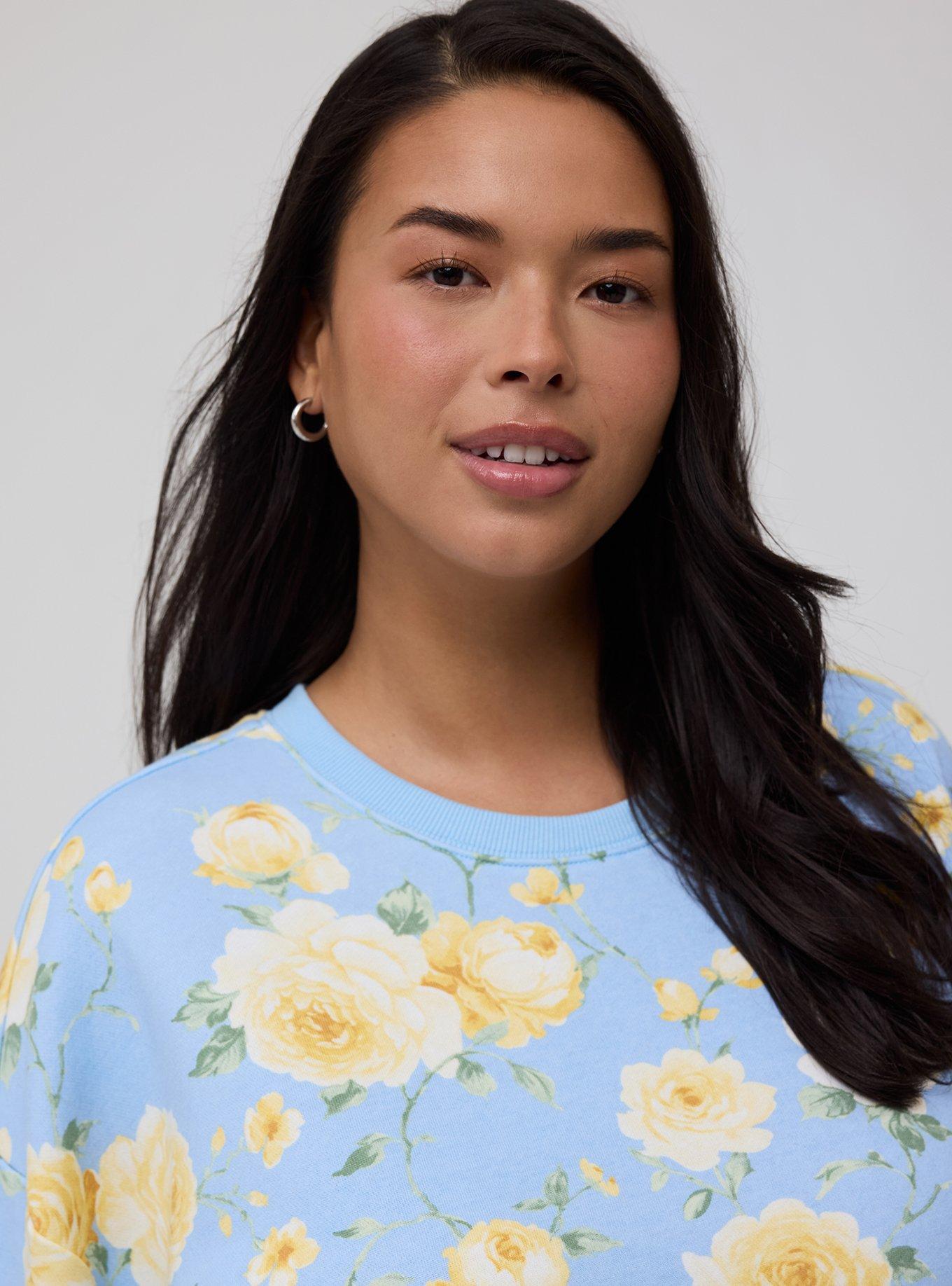 French Terry Drop Shoulder Sweatshirt, ROMANCE FLORAL BLUE, alternate
