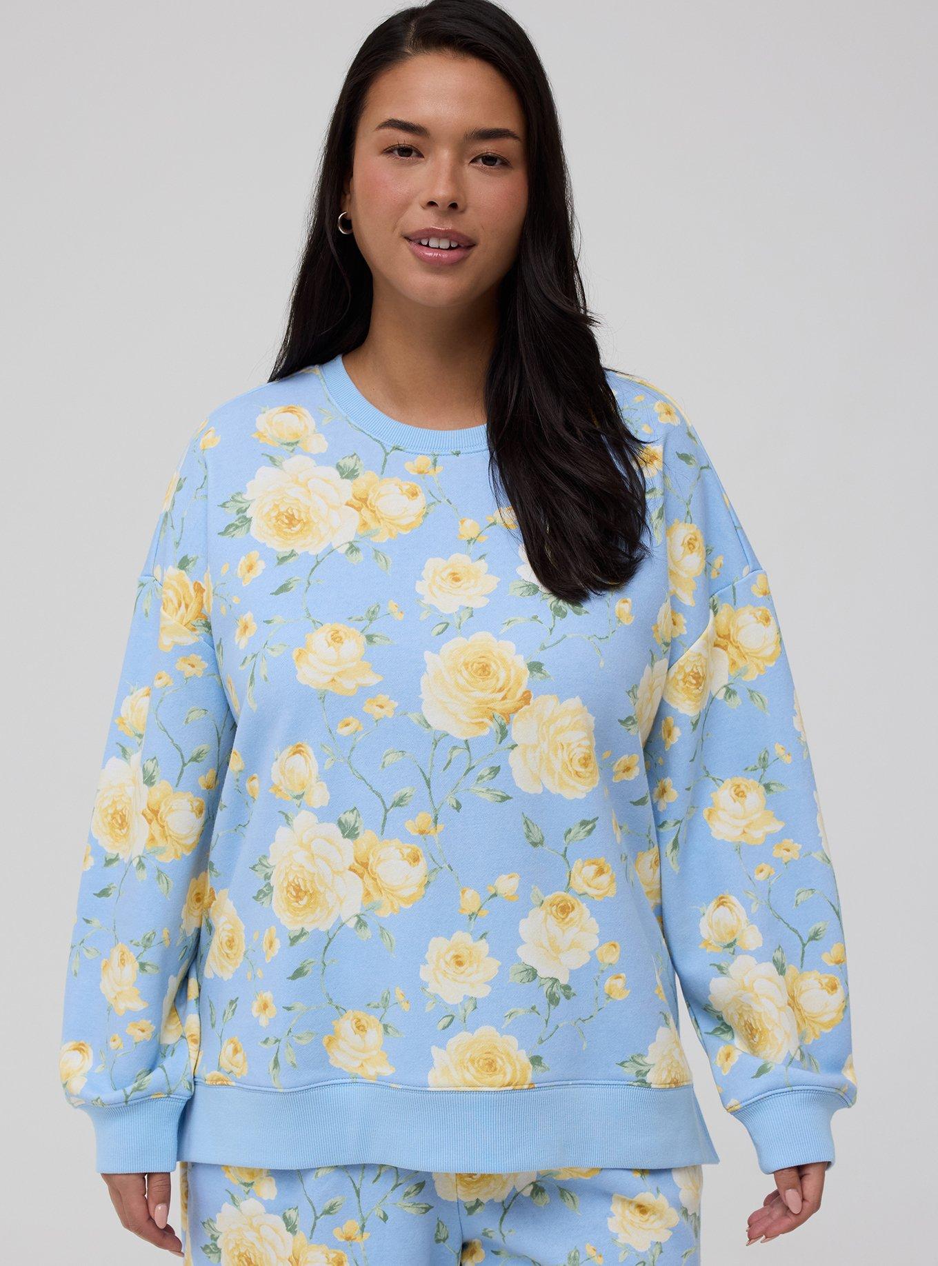 French Terry Drop Shoulder Sweatshirt, ROMANCE FLORAL BLUE, hi-res
