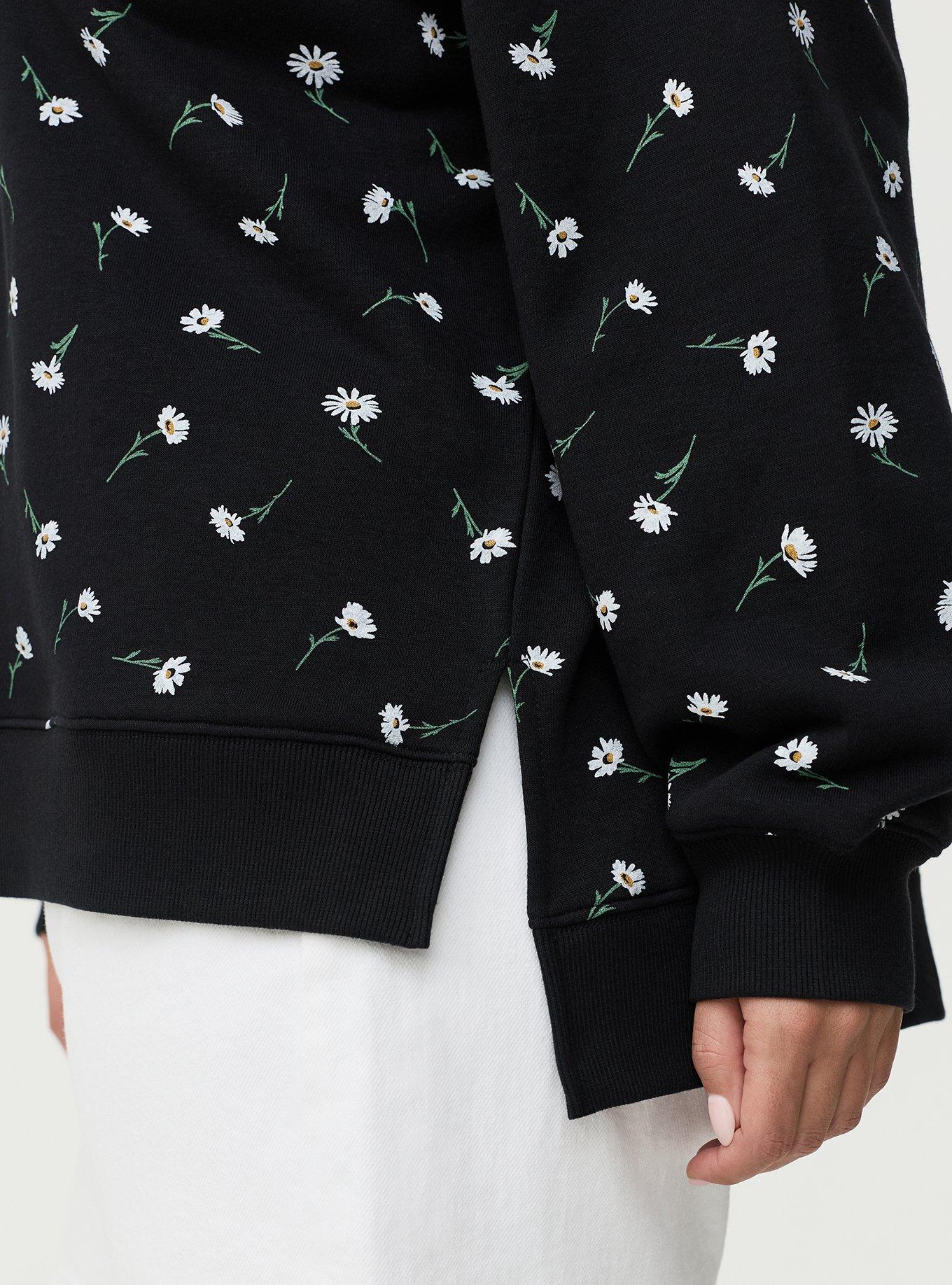 French Terry Drop Shoulder Sweatshirt, DARA DAISIES FLORAL BLACK, alternate