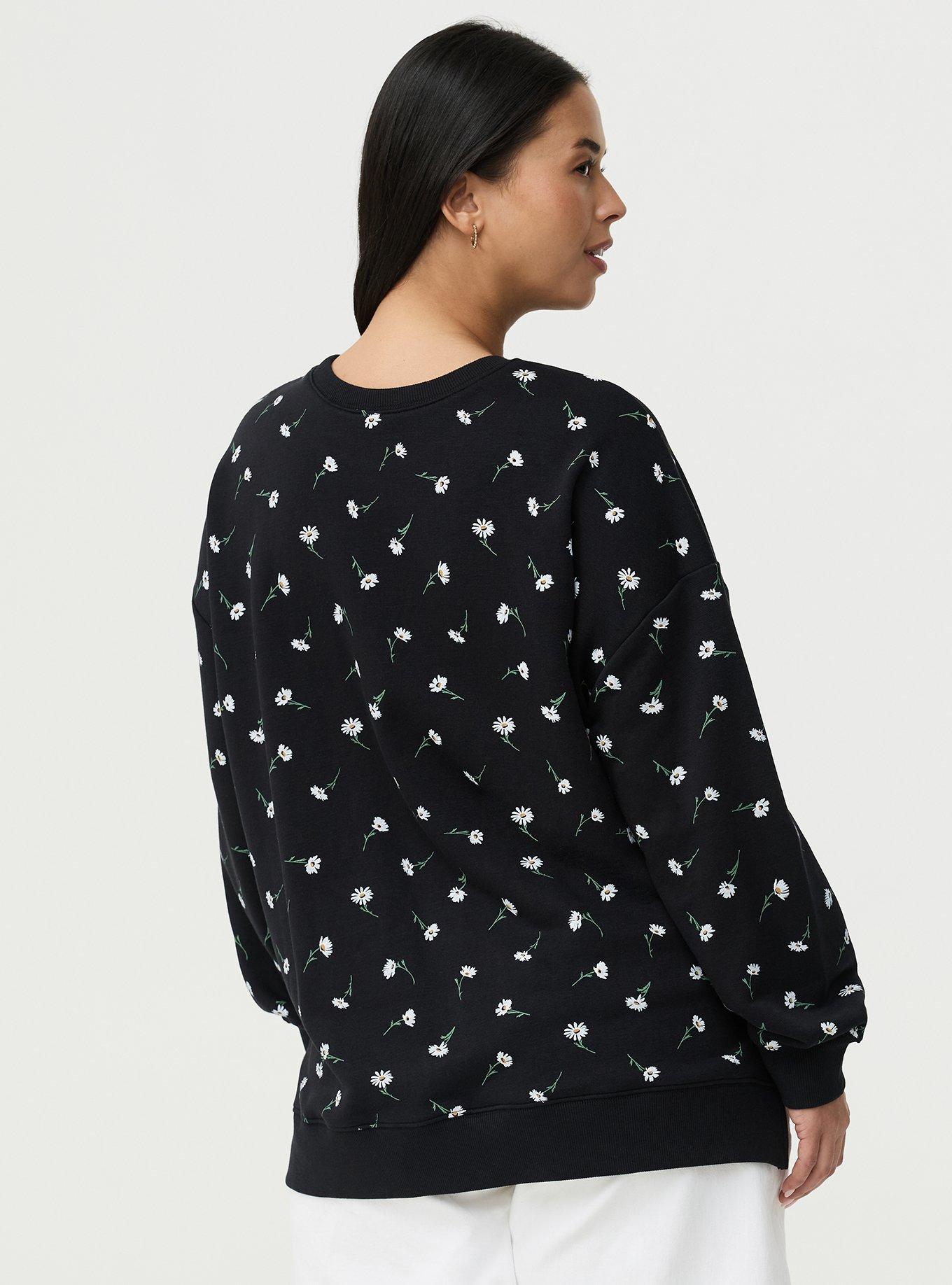 French Terry Drop Shoulder Sweatshirt, DARA DAISIES FLORAL BLACK, alternate