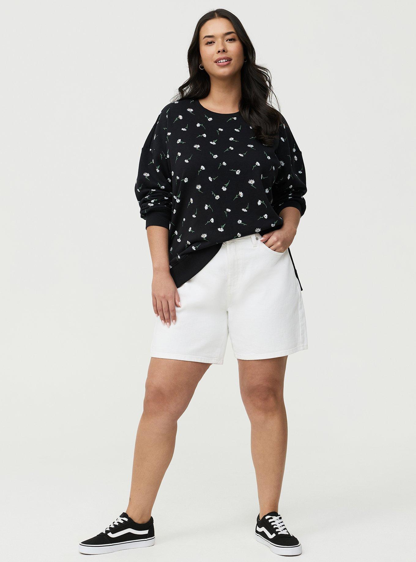 French Terry Drop Shoulder Sweatshirt, DARA DAISIES FLORAL BLACK, alternate