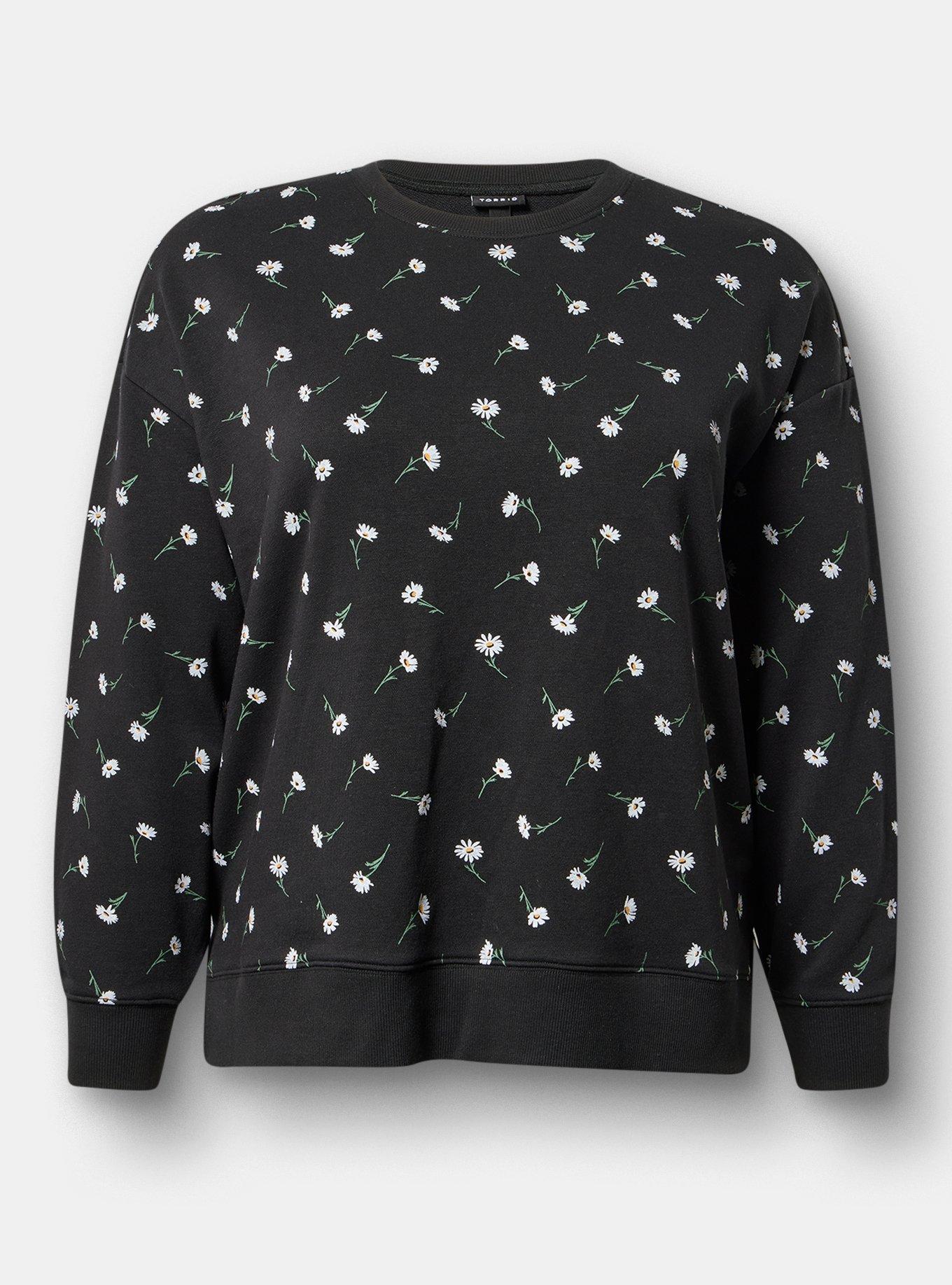French Terry Drop Shoulder Sweatshirt, DARA DAISIES FLORAL BLACK, hi-res