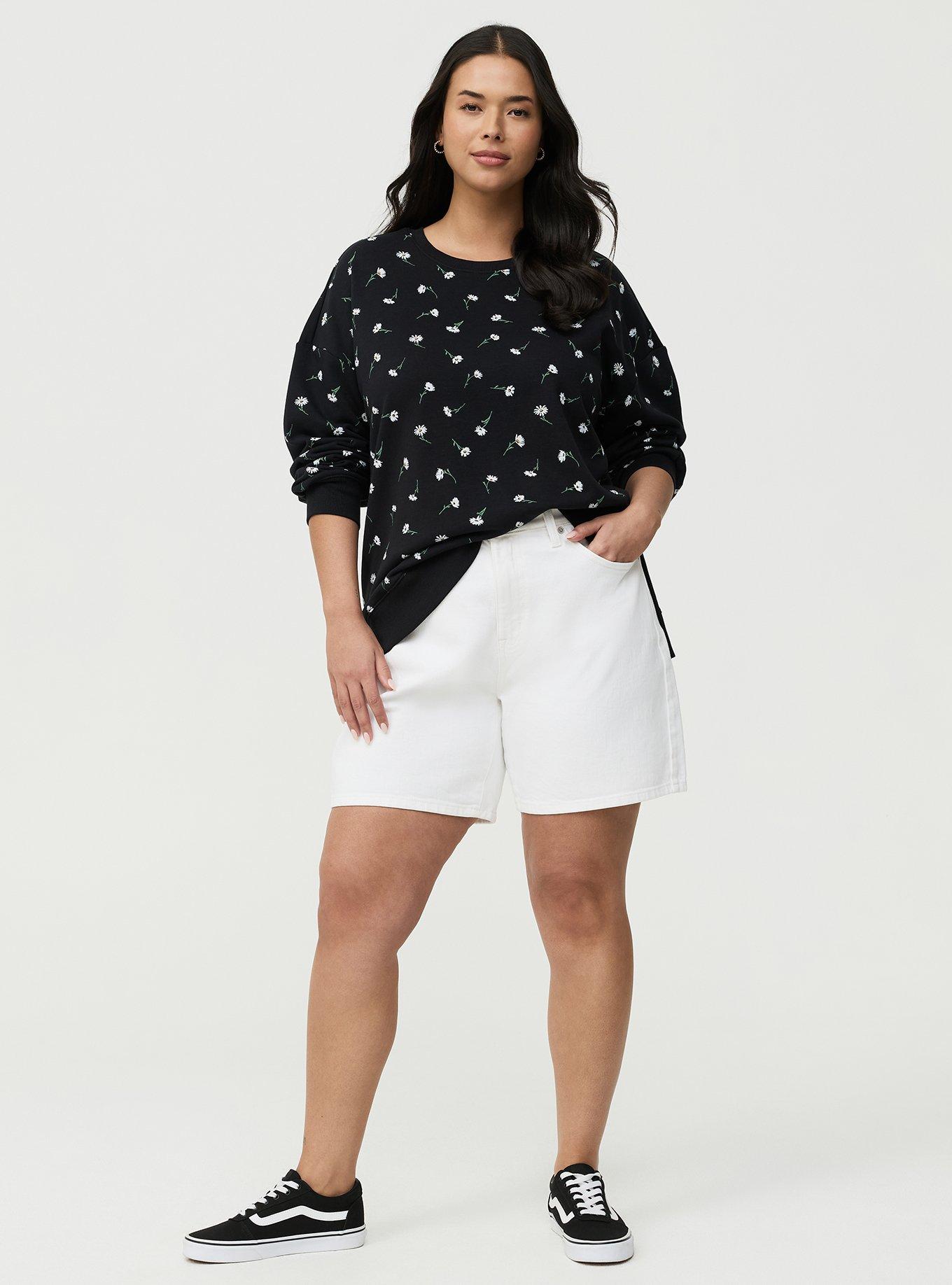 French Terry Drop Shoulder Sweatshirt, DARA DAISIES FLORAL BLACK, hi-res