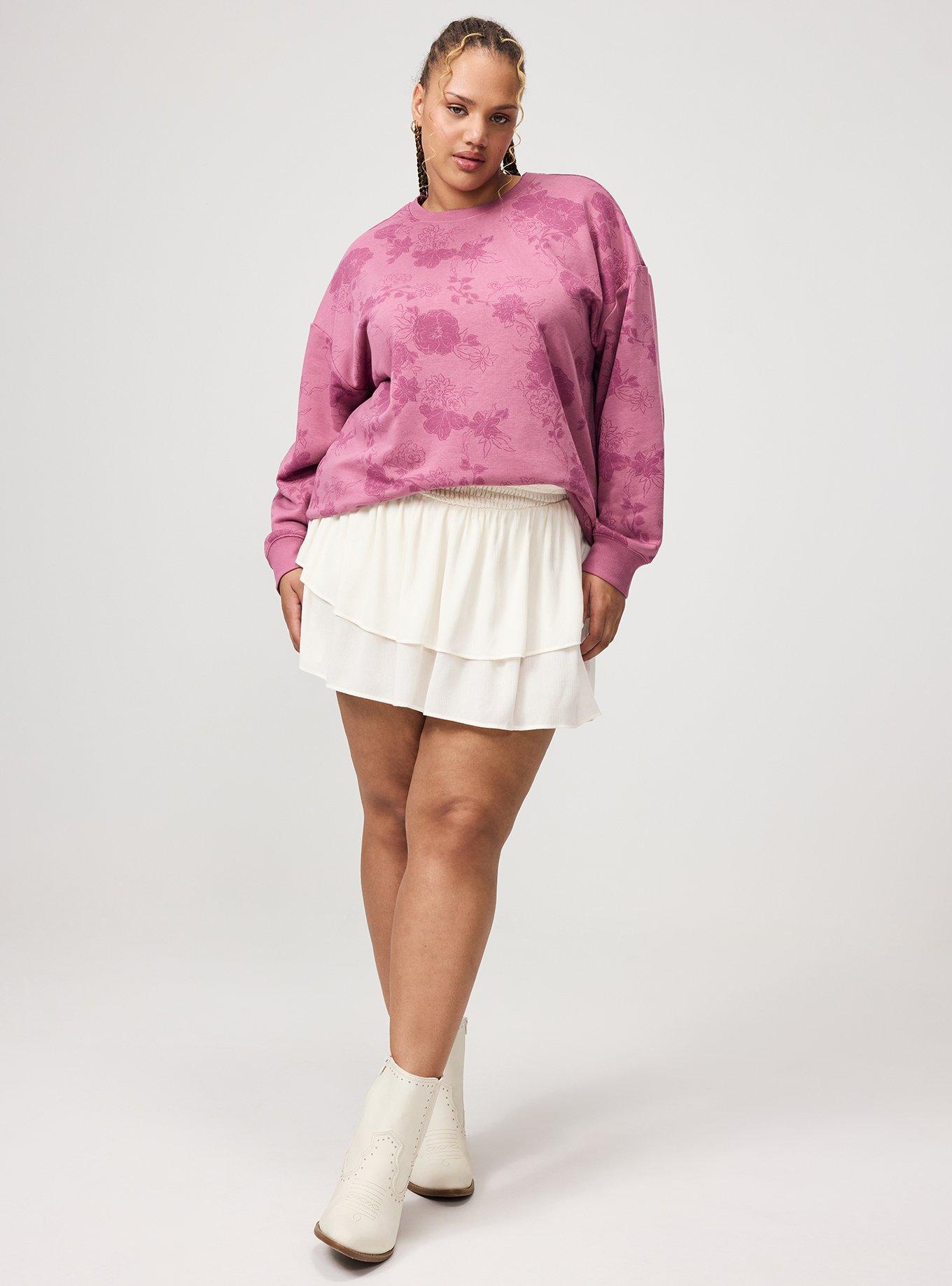 French Terry Drop Shoulder Sweatshirt, SUZY FLORAL MAUVE, alternate