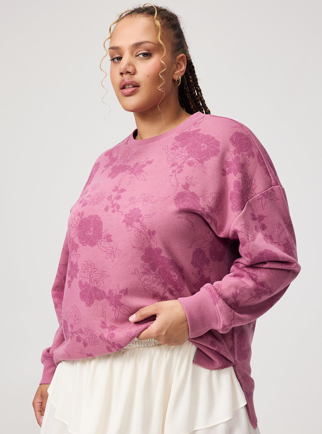 French Terry Drop Shoulder Sweatshirt, SUZY FLORAL MAUVE, alternate