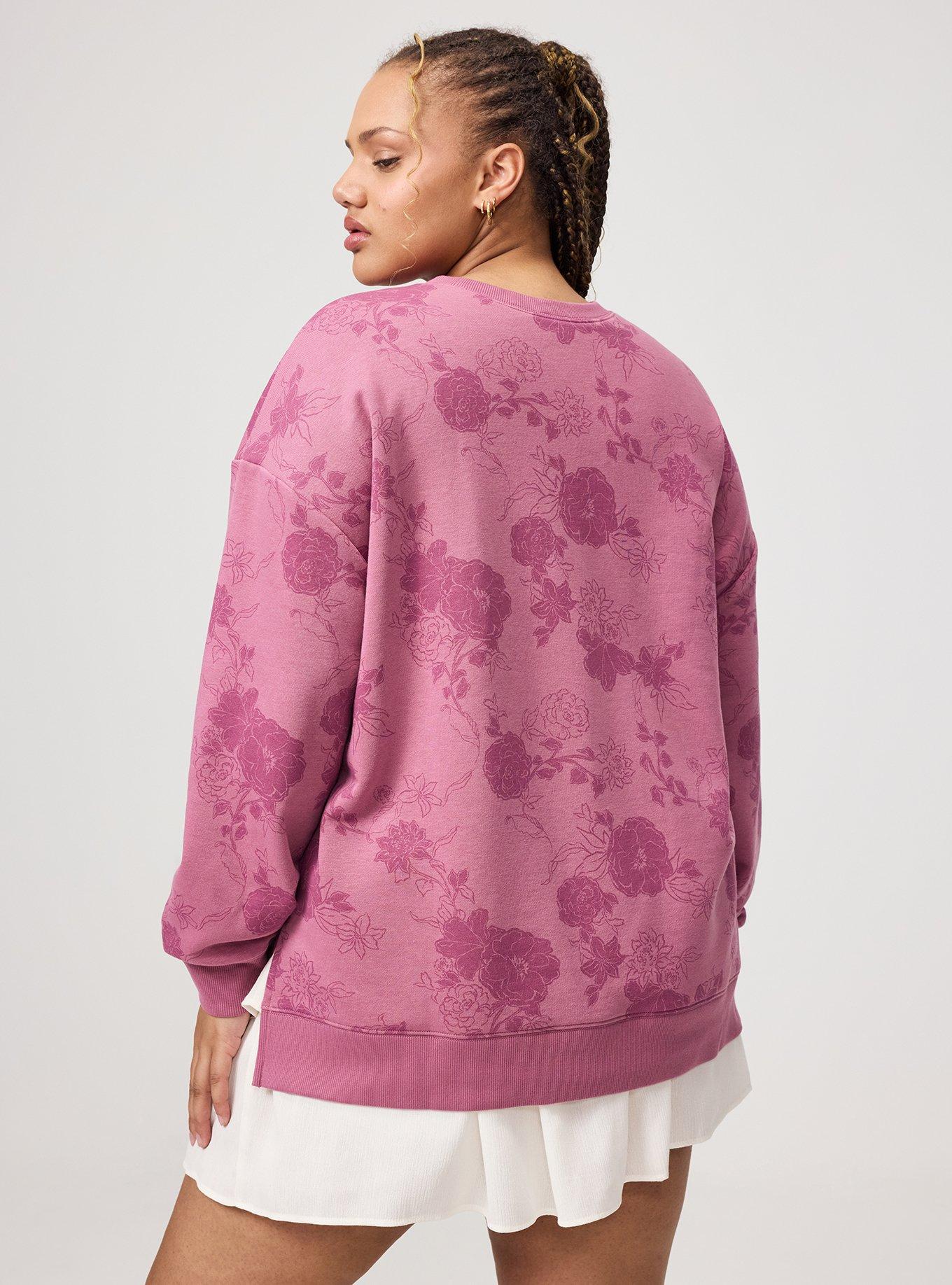 French Terry Drop Shoulder Sweatshirt, SUZY FLORAL MAUVE, alternate