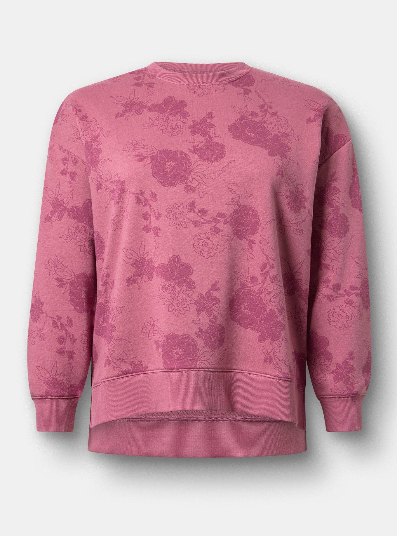 French Terry Drop Shoulder Sweatshirt, SUZY FLORAL MAUVE, flat