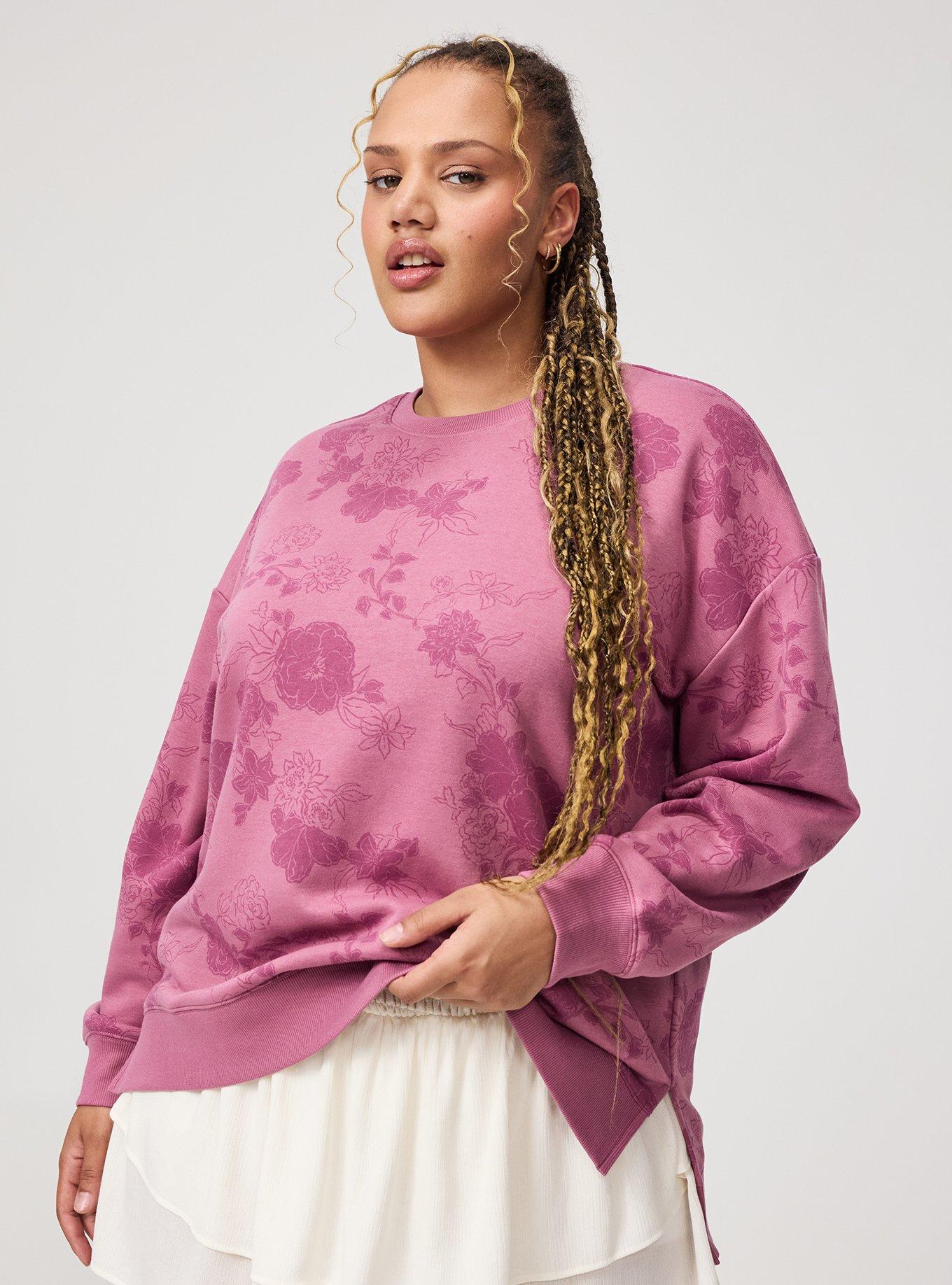 French Terry Drop Shoulder Sweatshirt, SUZY FLORAL MAUVE, hi-res