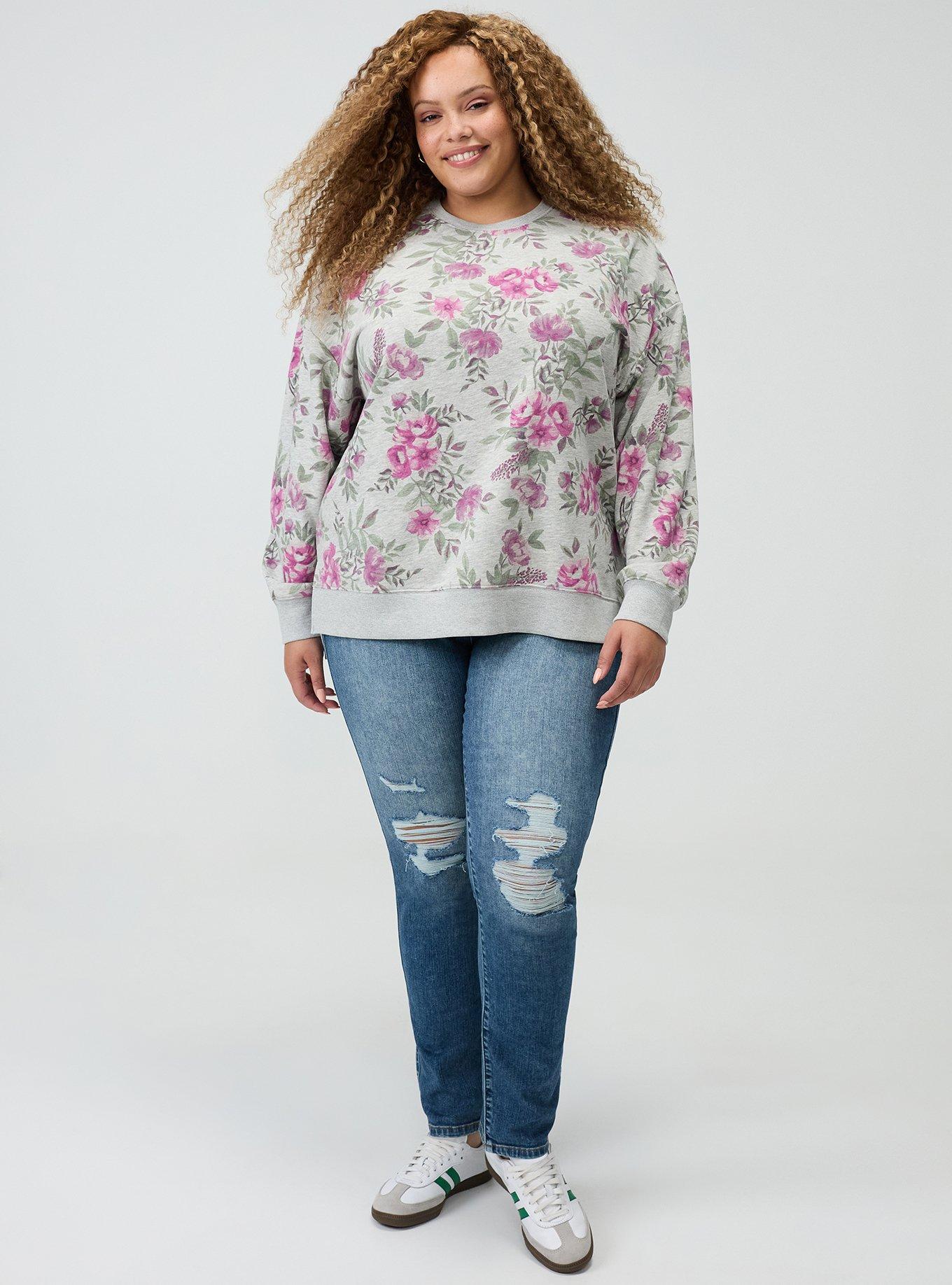 French Terry Drop Shoulder Sweatshirt, BEA FLORAL GREY, alternate