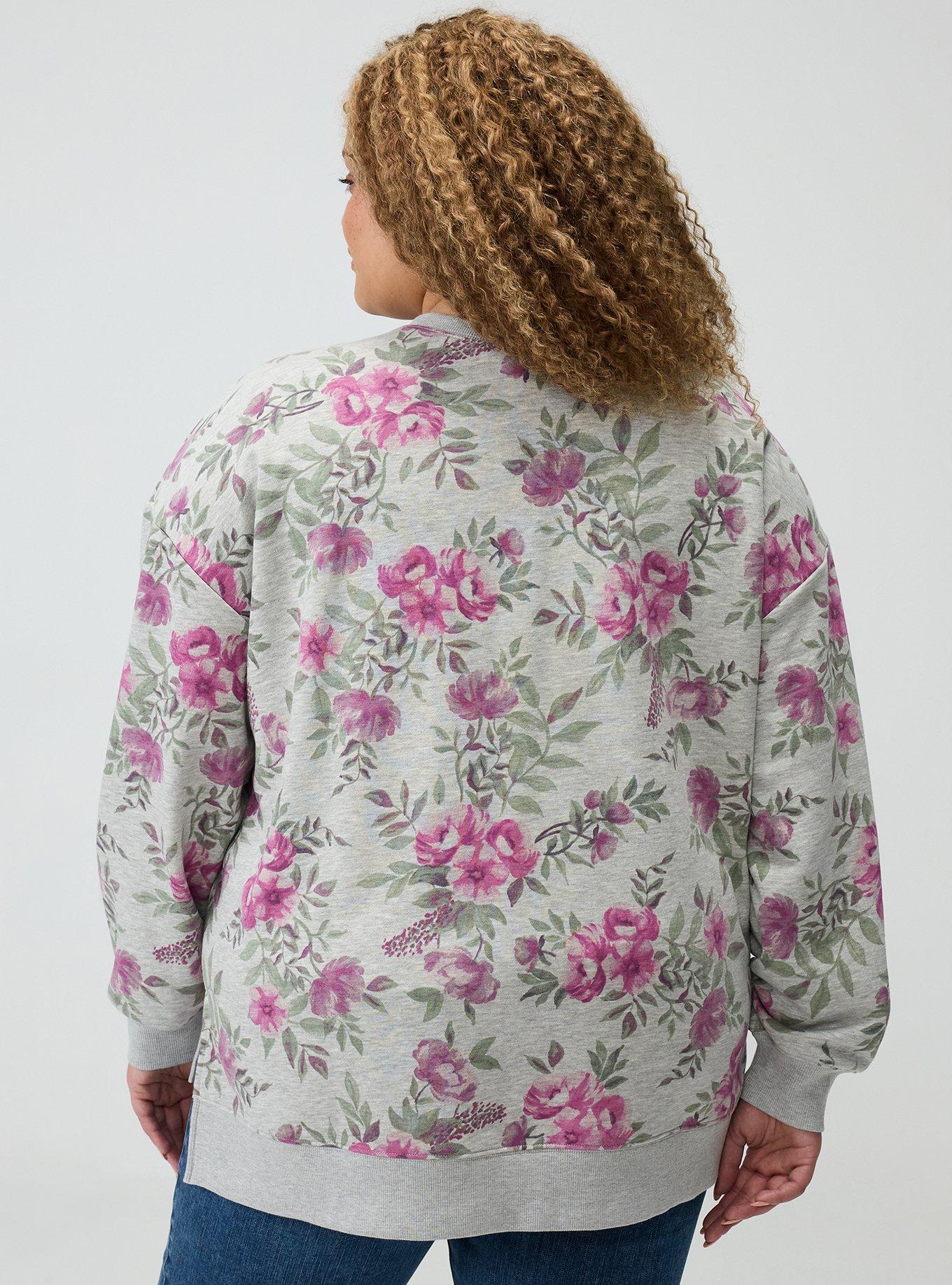 French Terry Drop Shoulder Sweatshirt, BEA FLORAL GREY, alternate