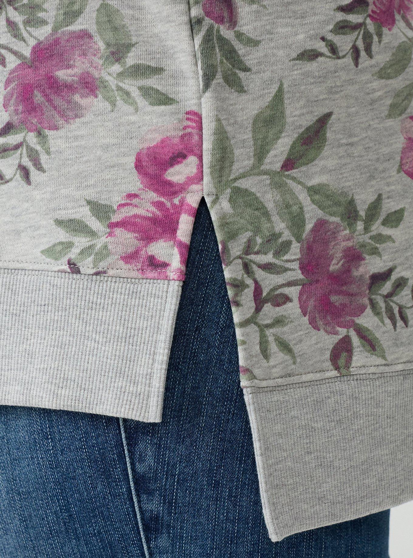 French Terry Drop Shoulder Sweatshirt, BEA FLORAL GREY, alternate