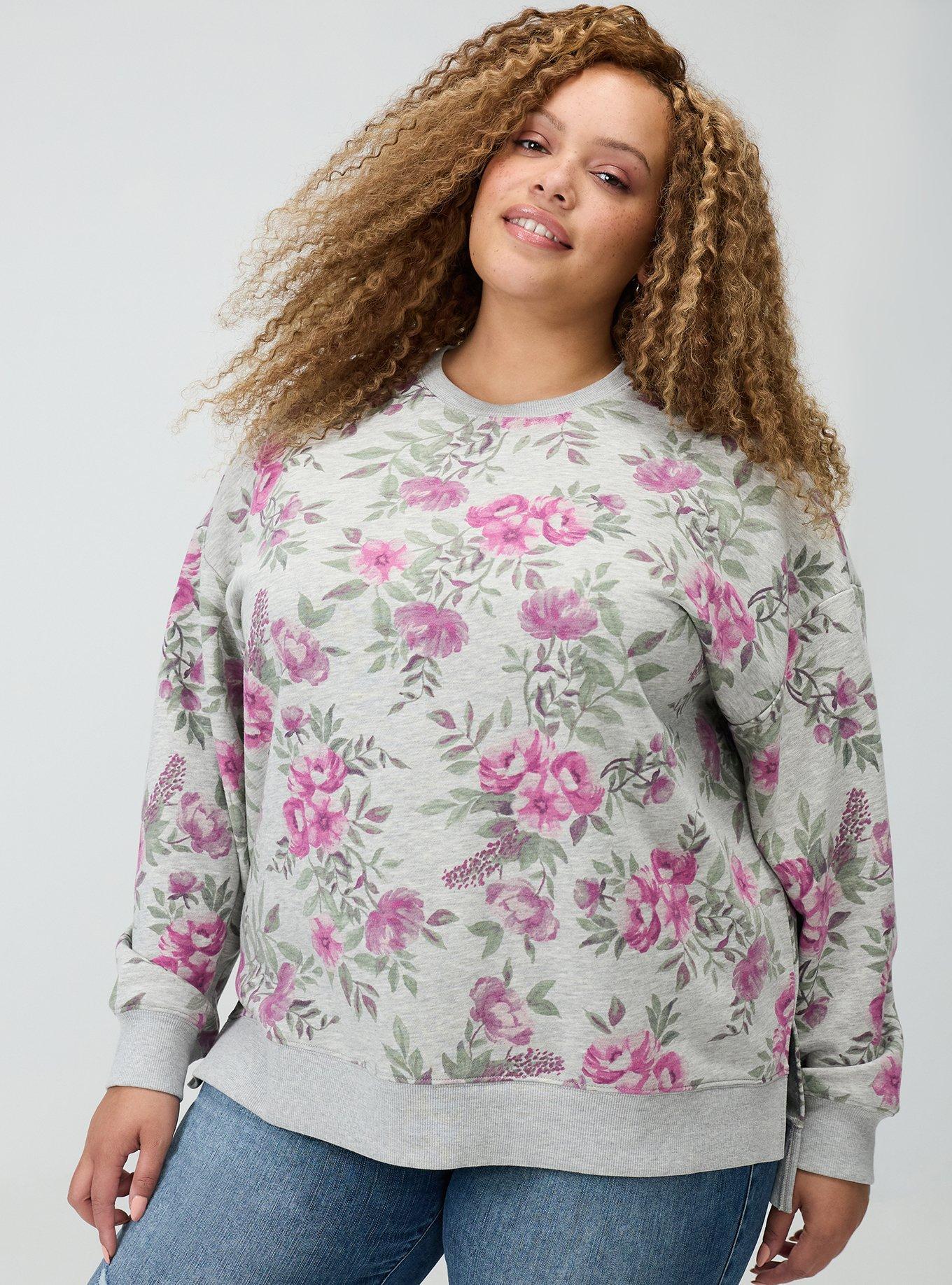 French Terry Drop Shoulder Sweatshirt, BEA FLORAL GREY, hi-res