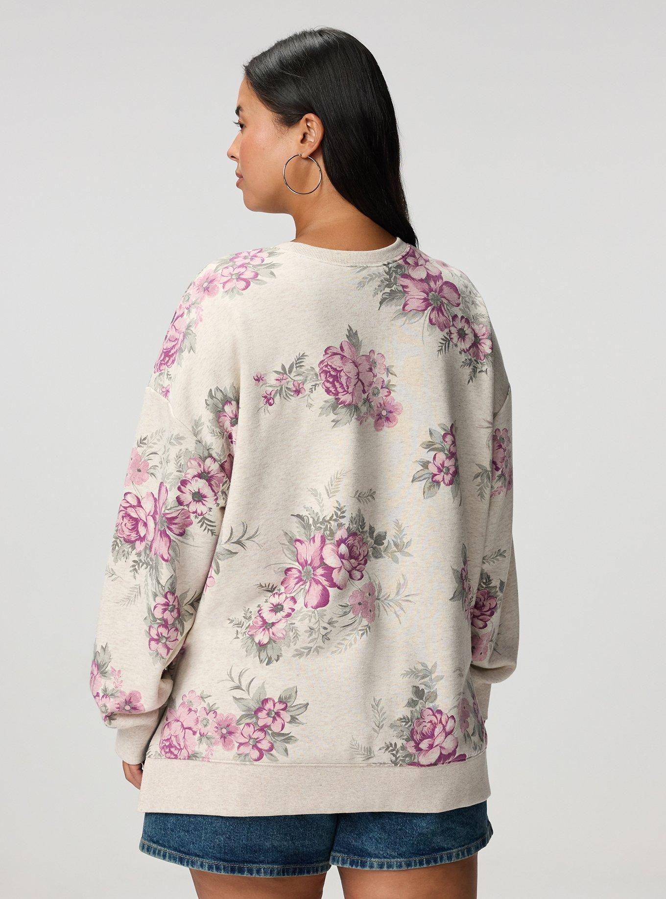 French Terry Drop Shoulder Sweatshirt, JANICE FLORAL OATMEAL, alternate