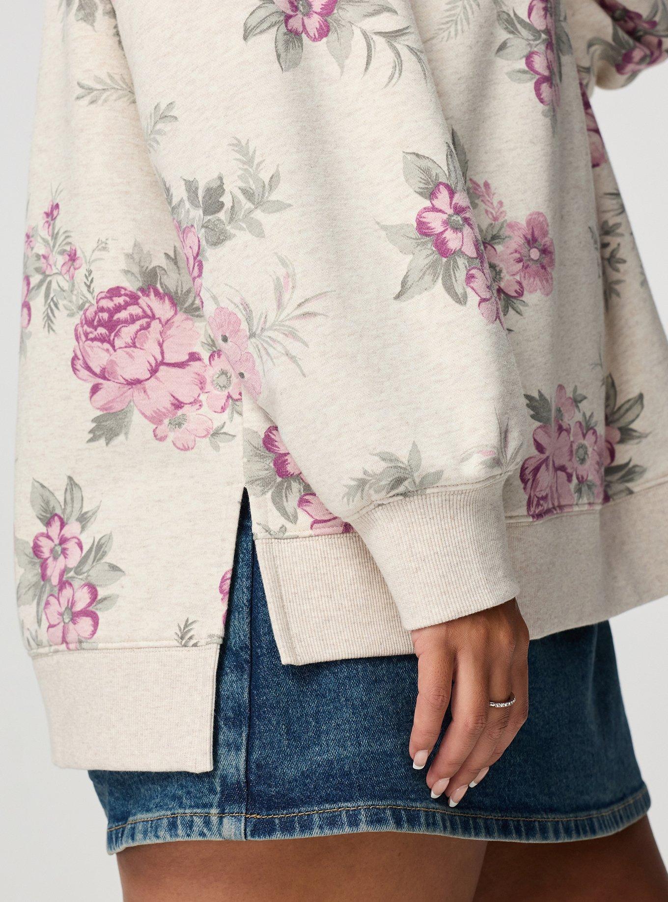 French Terry Drop Shoulder Sweatshirt, JANICE FLORAL OATMEAL, alternate