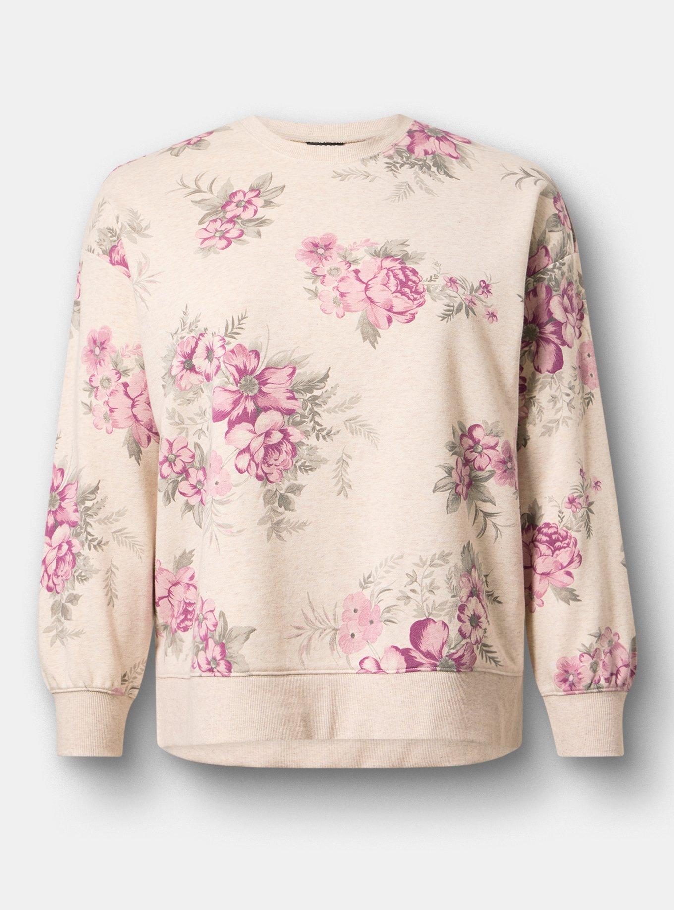 French Terry Drop Shoulder Sweatshirt, JANICE FLORAL OATMEAL, hi-res