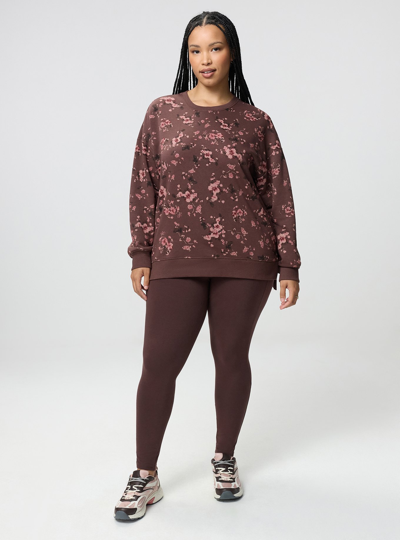 French Terry Drop Shoulder Sweatshirt, LAURA FLORAL BROWN, alternate
