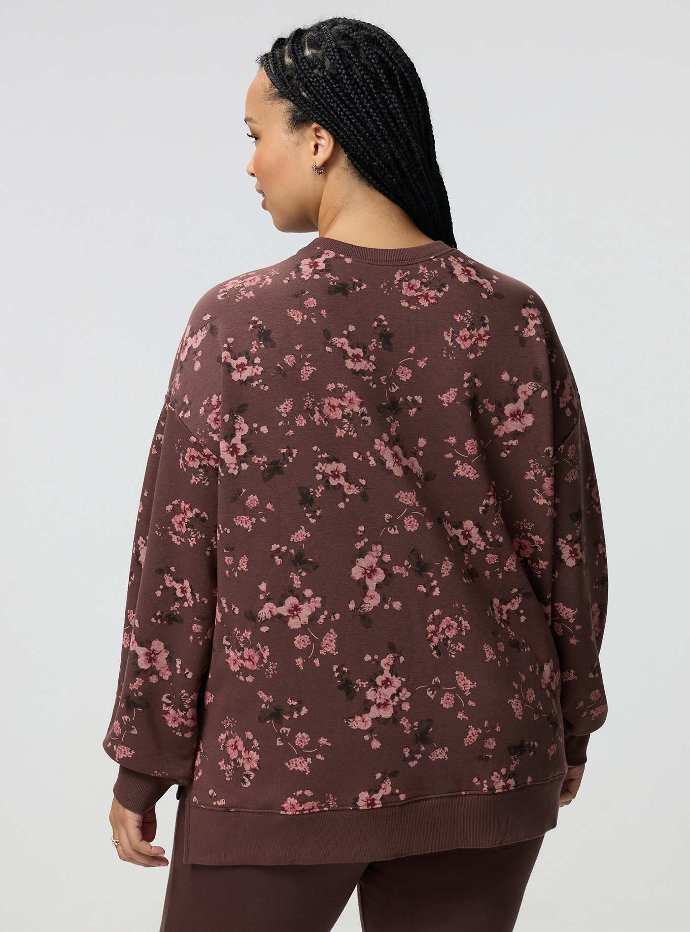 French Terry Drop Shoulder Sweatshirt, LAURA FLORAL BROWN, alternate