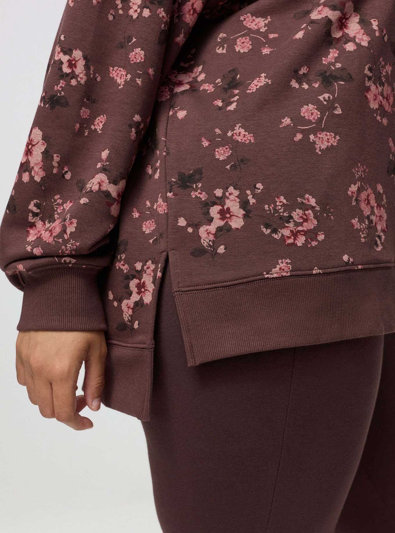 French Terry Drop Shoulder Sweatshirt, LAURA FLORAL BROWN, alternate