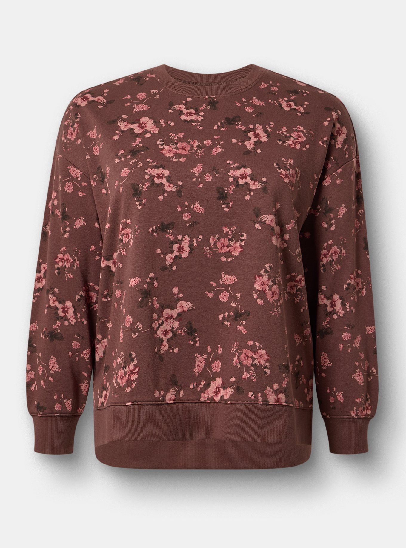 French Terry Drop Shoulder Sweatshirt, LAURA FLORAL BROWN, flat