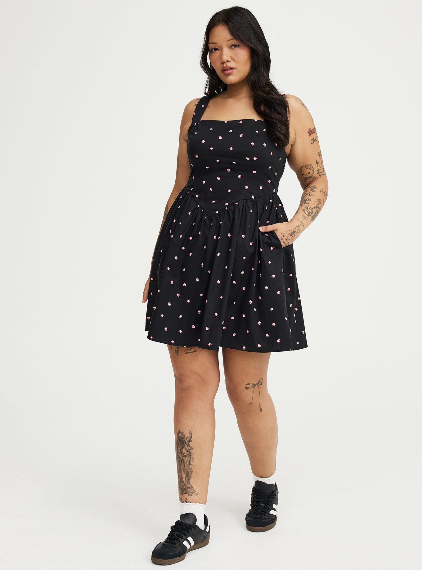 Basque Waist Mini Dress, SPACED STRAWBERRY BLACK, alternate