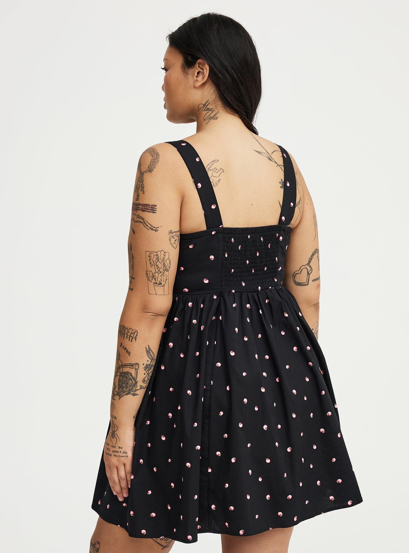 Basque Waist Mini Dress, SPACED STRAWBERRY BLACK, alternate