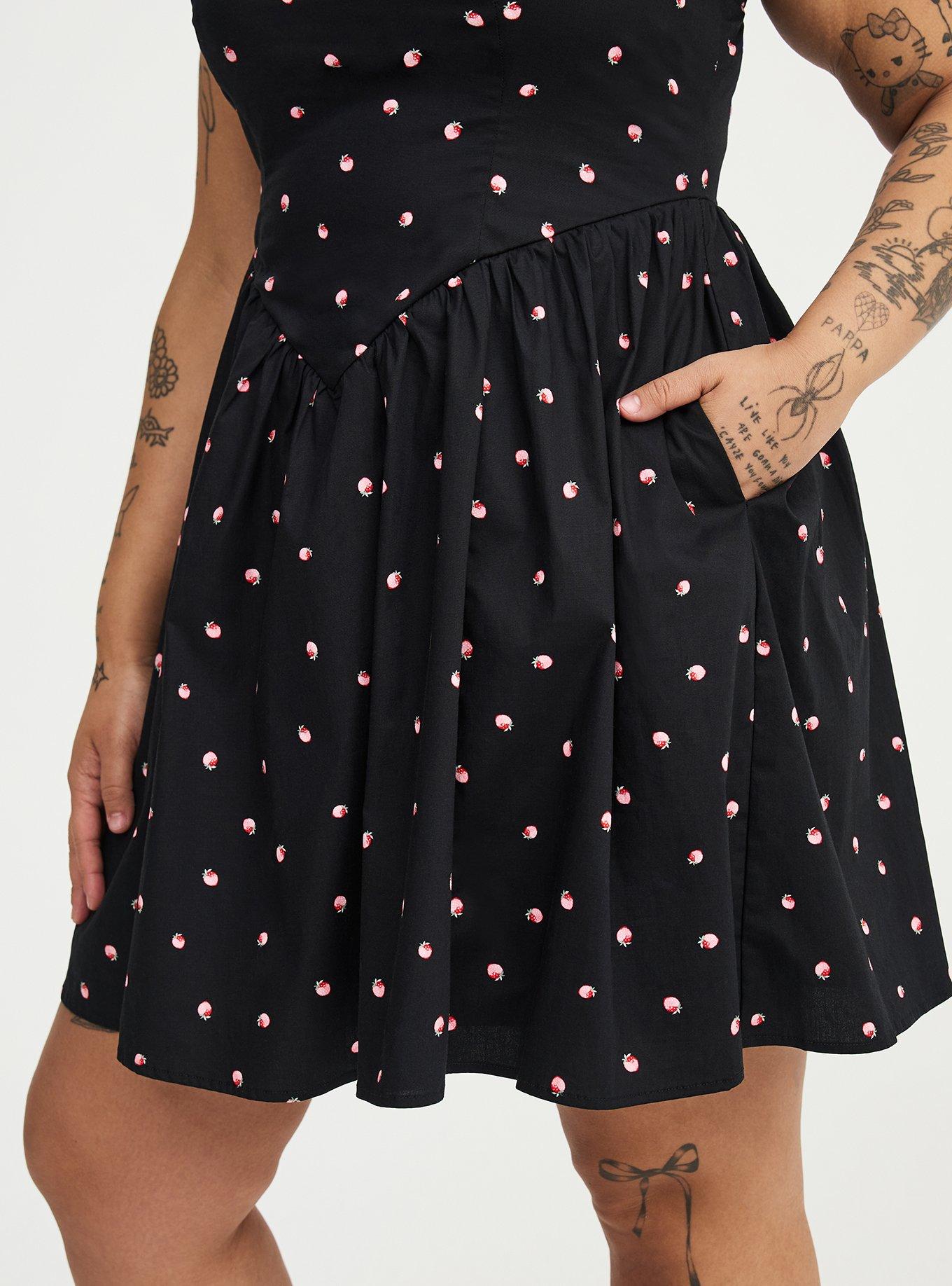 Basque Waist Mini Dress, SPACED STRAWBERRY BLACK, alternate