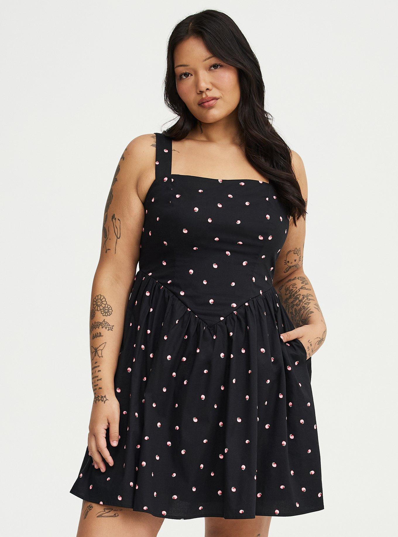 Basque Waist Mini Dress, SPACED STRAWBERRY BLACK, alternate