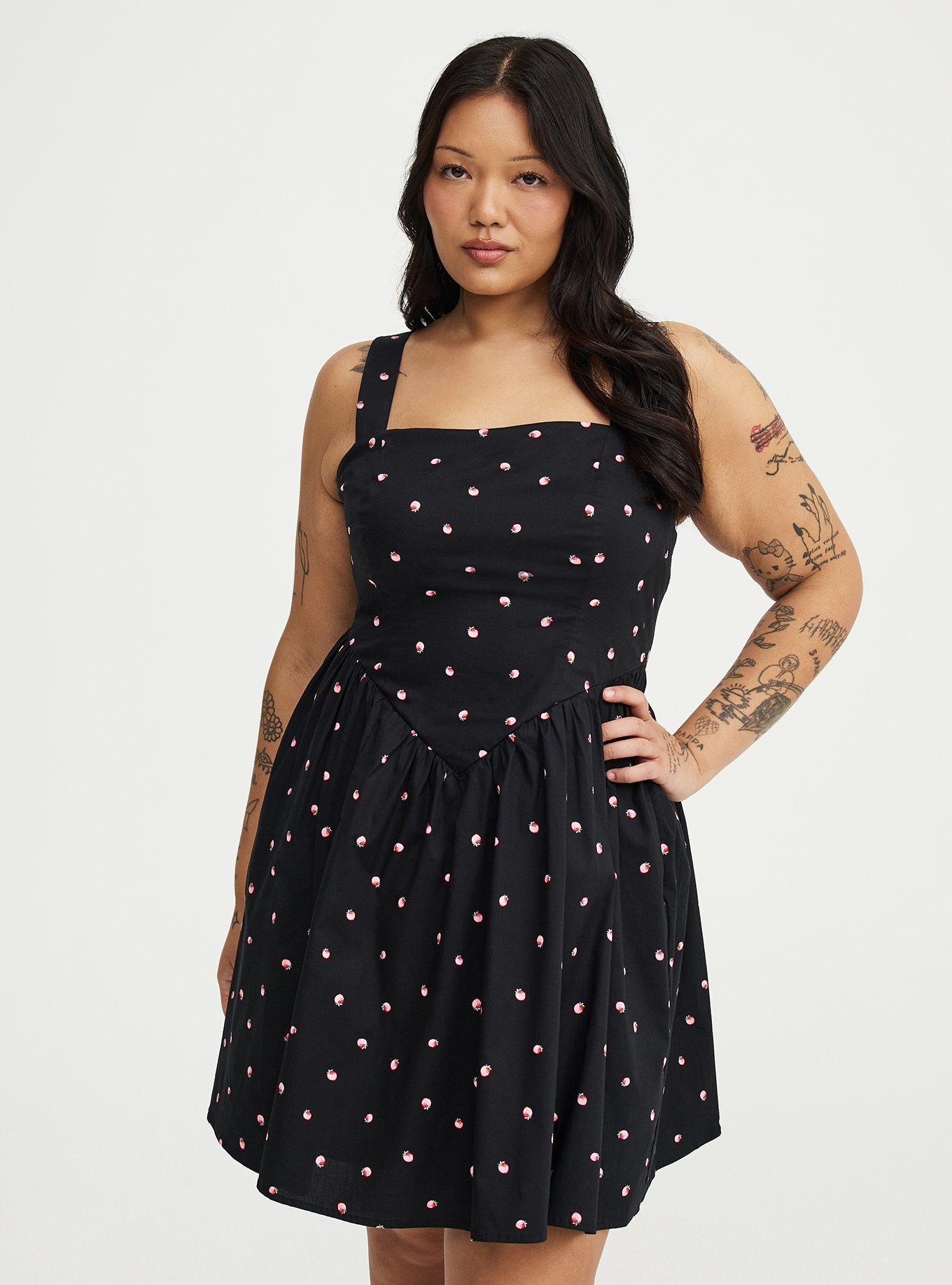 Basque Waist Mini Dress, SPACED STRAWBERRY BLACK, hi-res