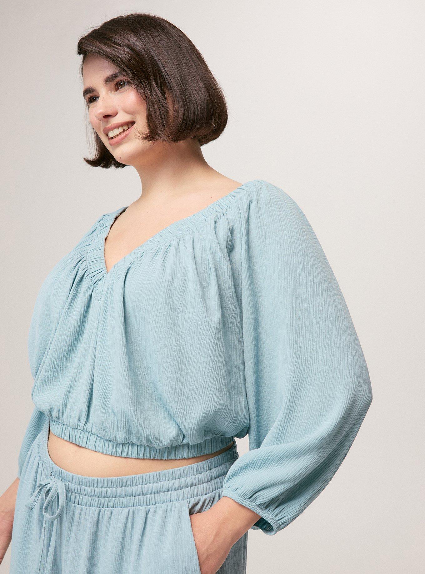 Festi Blouson Sleeve Crop Top, STONE BLUE, alternate
