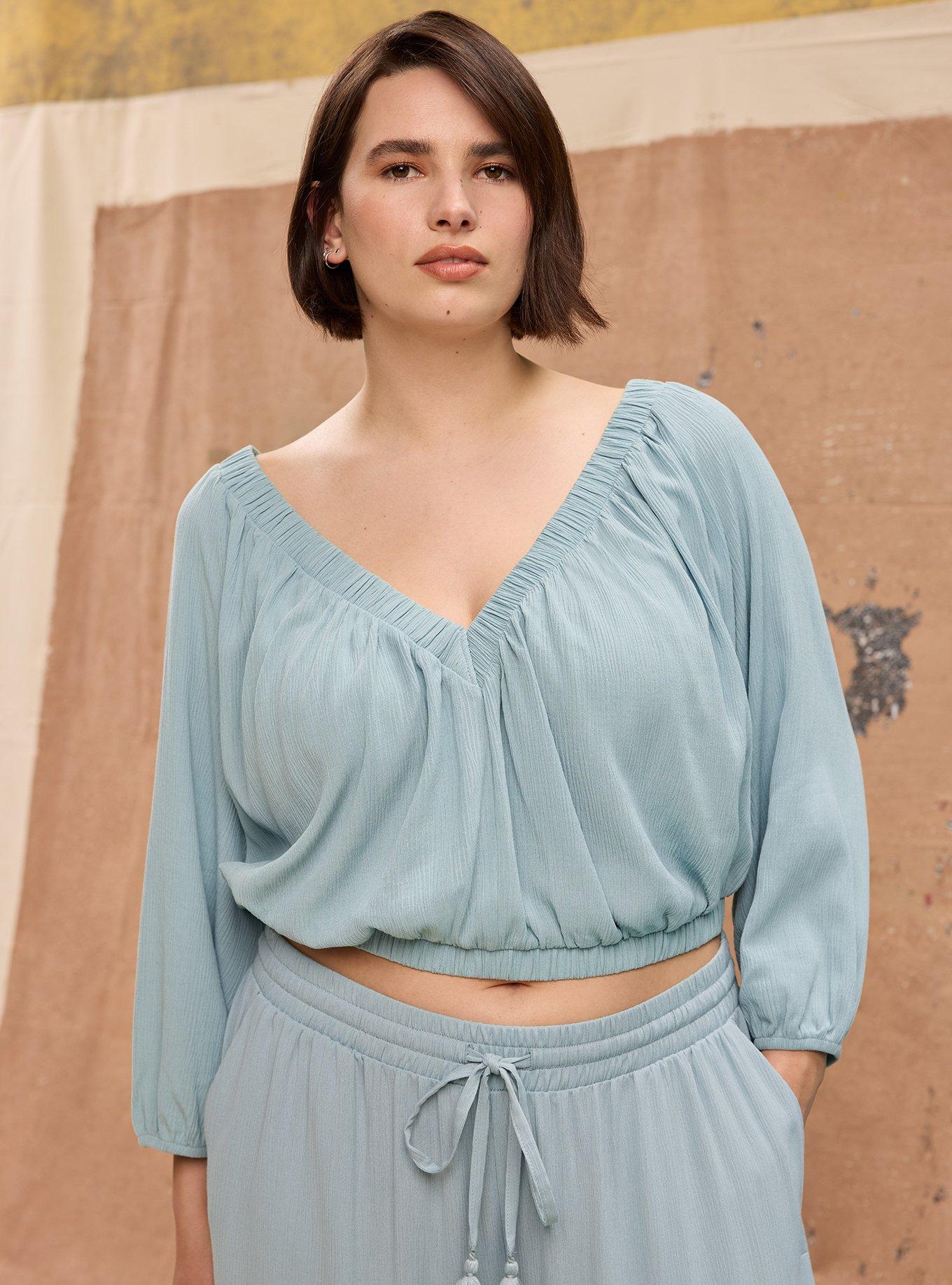 Festi Blouson Sleeve Crop Top, STONE BLUE, hi-res