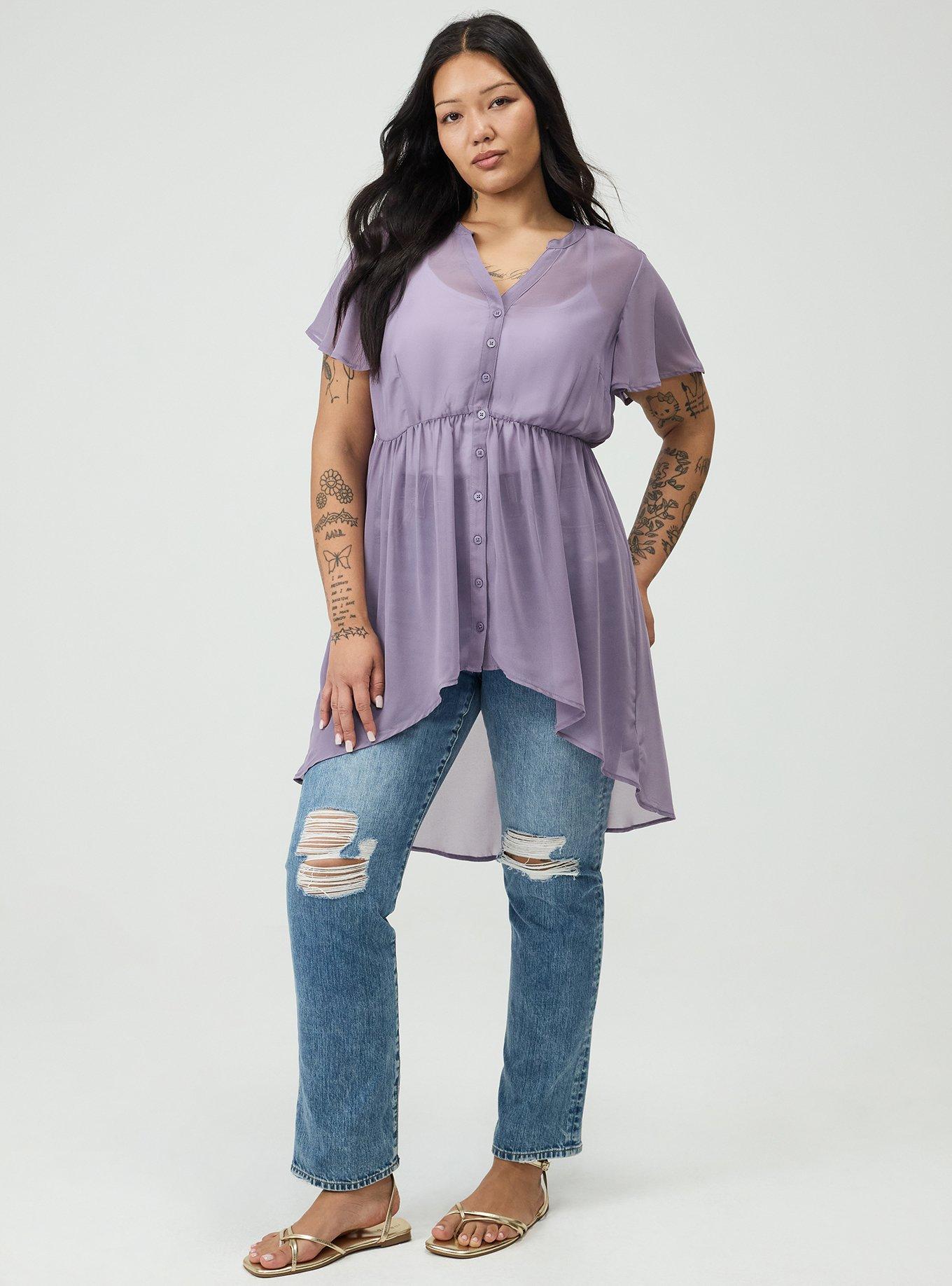 Lexie Chiffon Babydoll Top, PURPLE SAGE, hi-res
