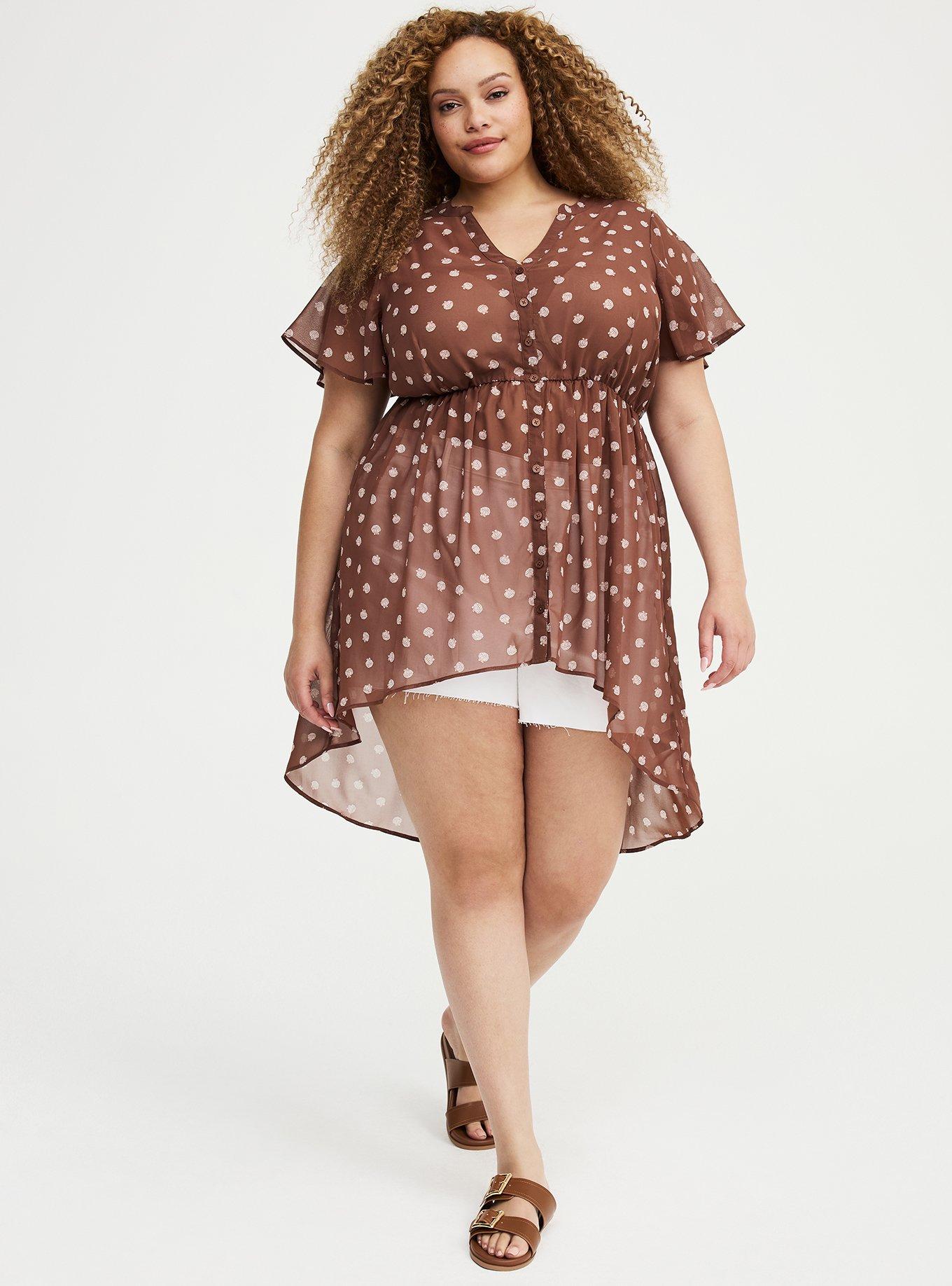 Lexie Chiffon Babydoll Top, PETITE SHELLS BROWN, alternate