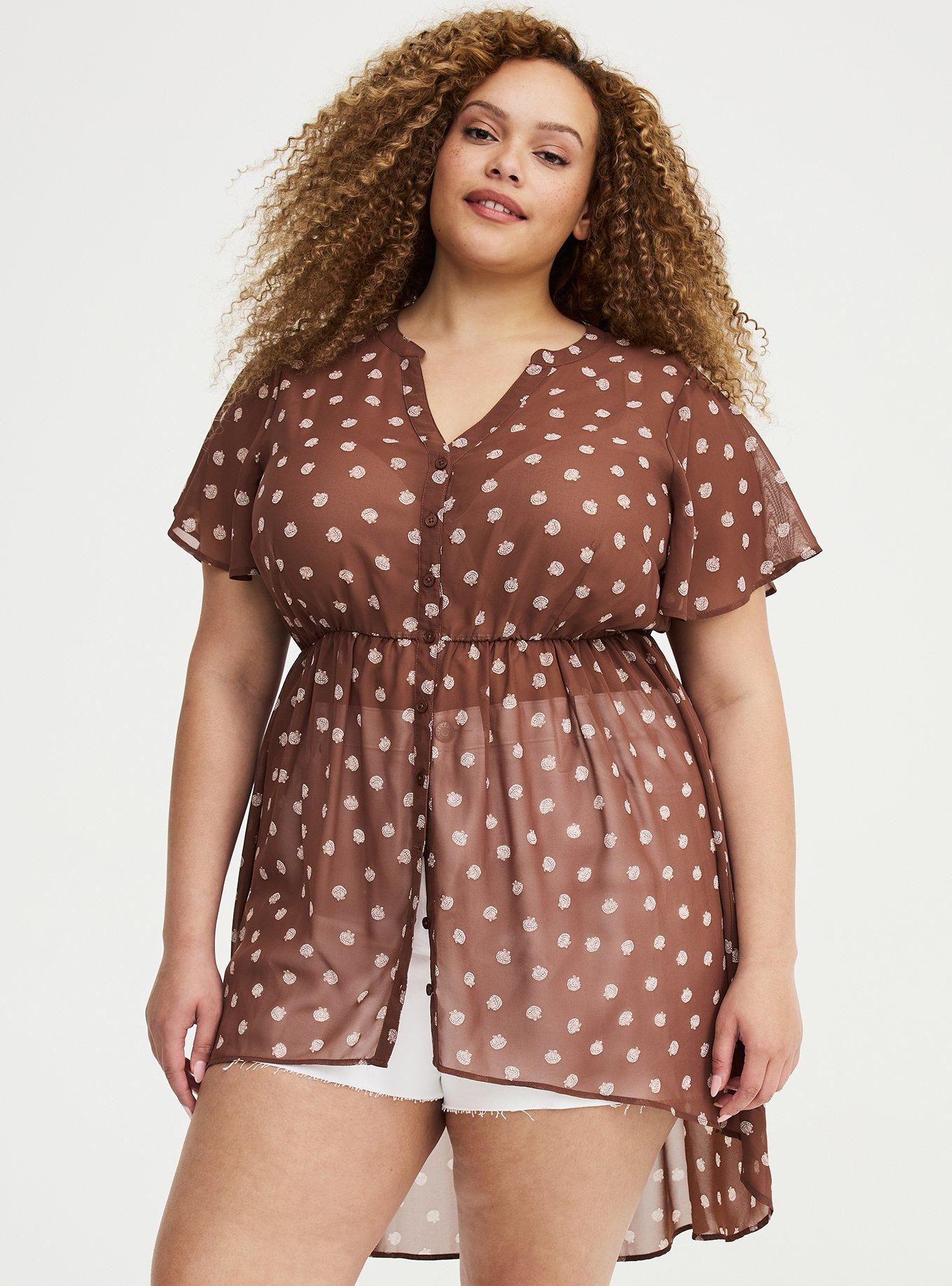 Lexie Chiffon Babydoll Top, PETITE SHELLS BROWN, hi-res