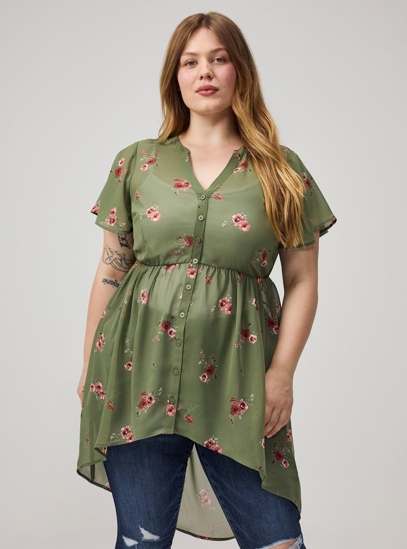 Lexie Chiffon Babydoll Top, PENNY PORTUGAL GREEN, hi-res
