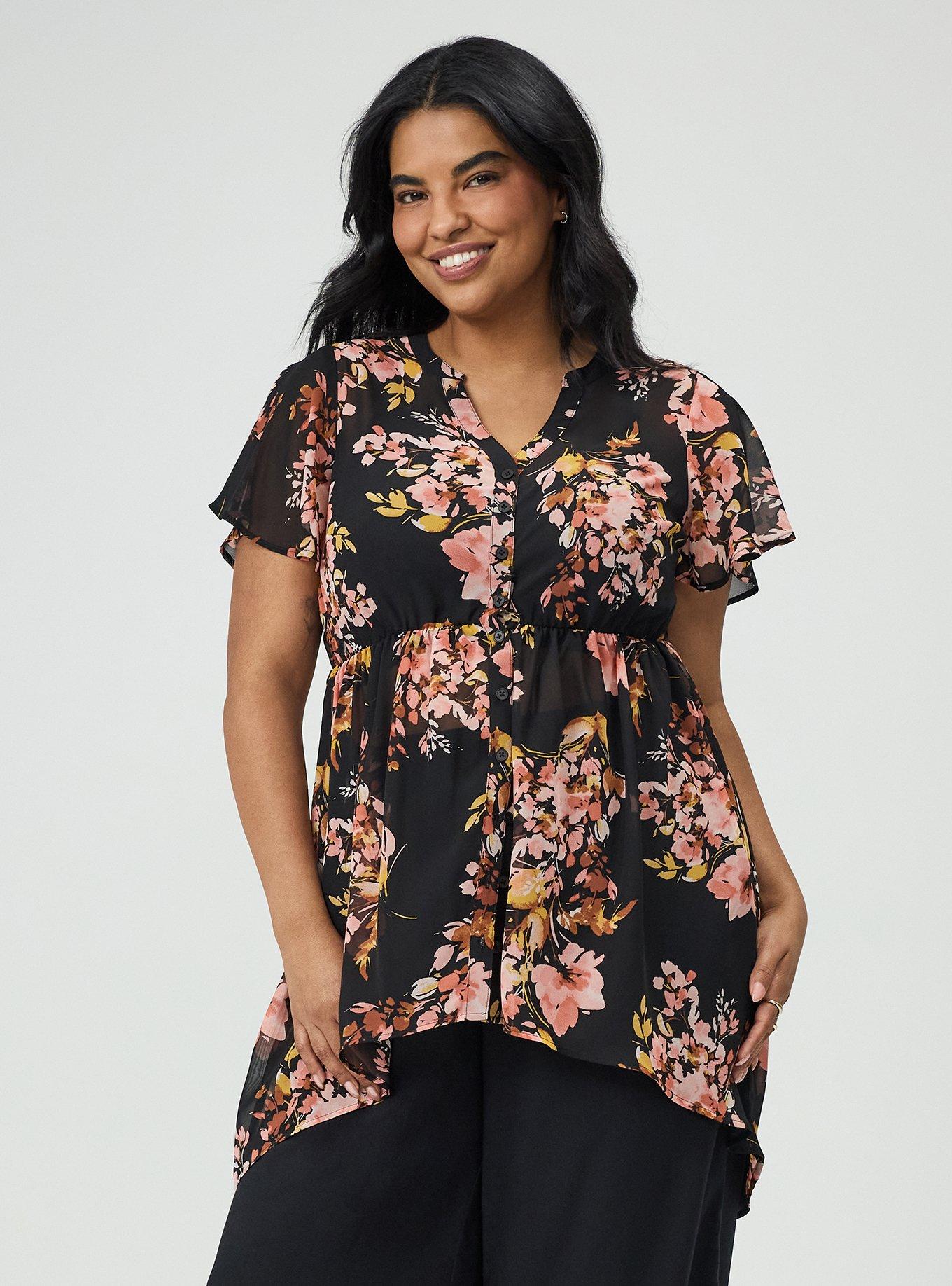 Lexie Chiffon Babydoll Top, PRETTY ARTSY FLORAL DEEP BLACK, alternate
