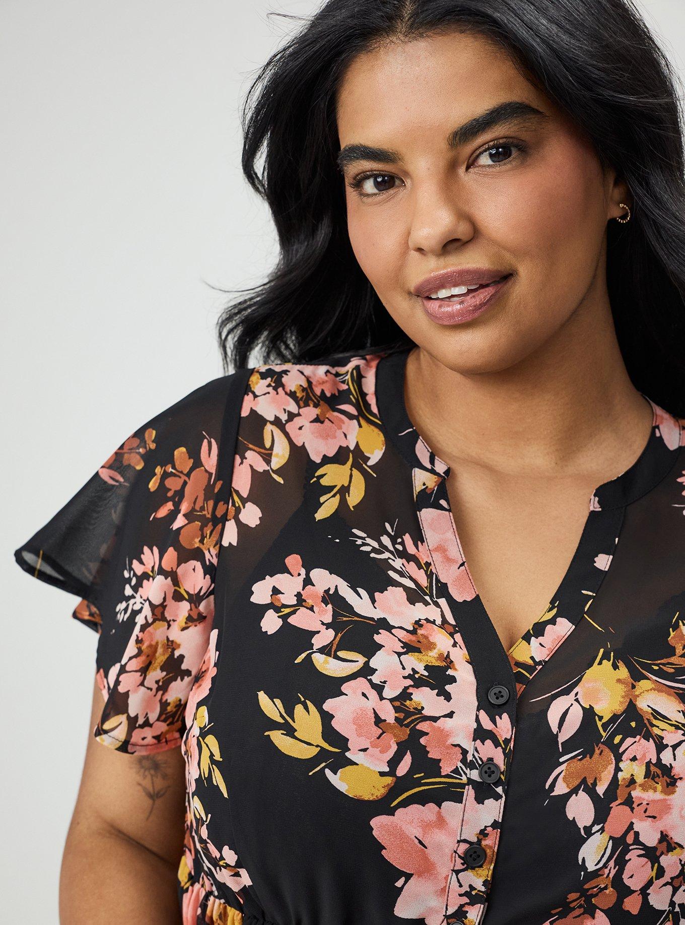 Lexie Chiffon Babydoll Top, PRETTY ARTSY FLORAL DEEP BLACK, alternate