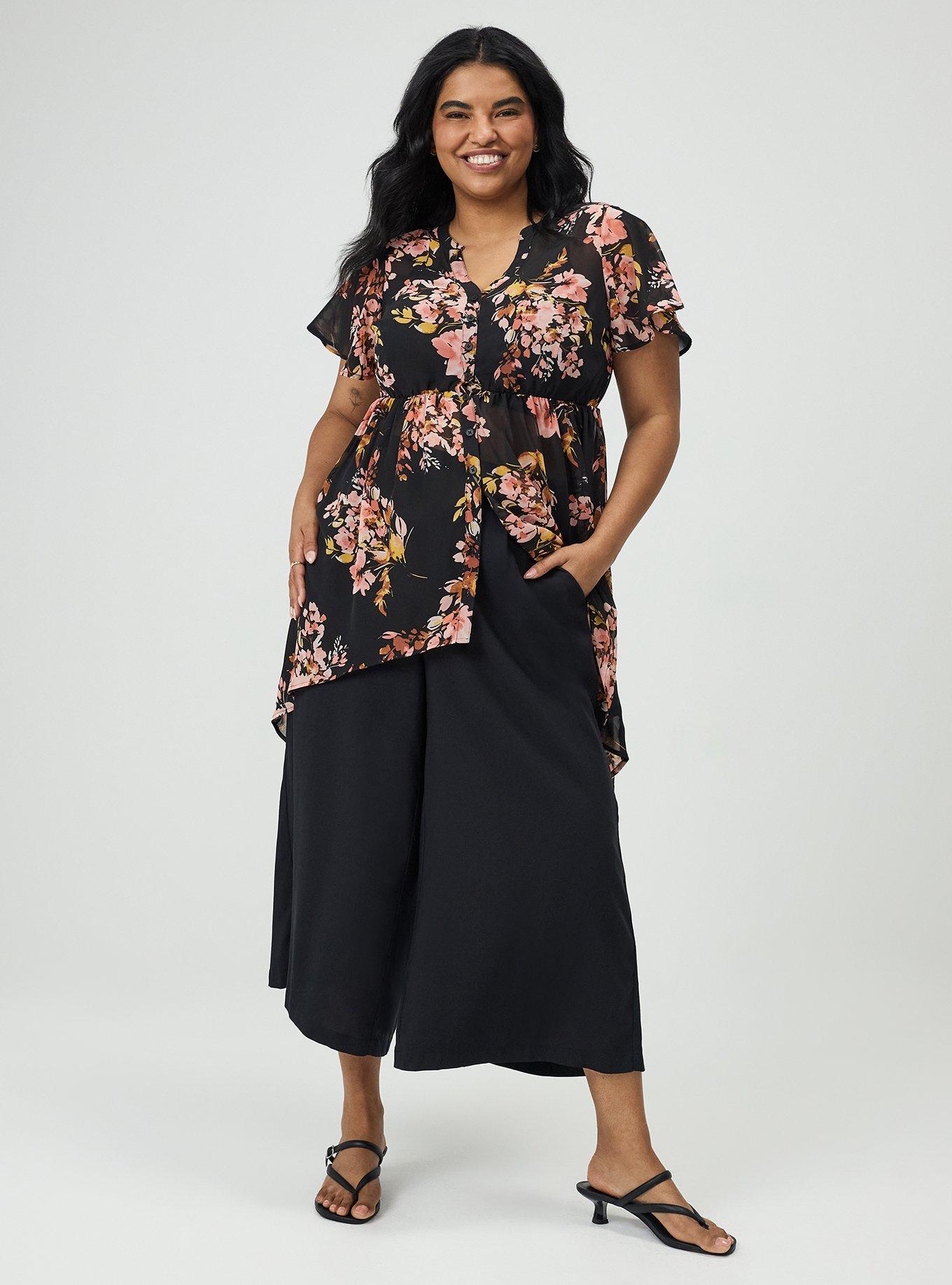 Lexie Chiffon Babydoll Top, PRETTY ARTSY FLORAL DEEP BLACK, hi-res